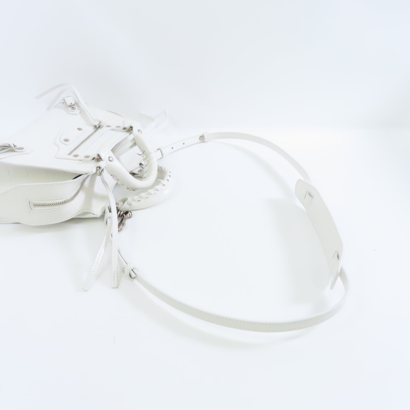 BALENCIAGA 牛皮皮革Neoclassical Mini銀扣手挽肩背兩用袋白色