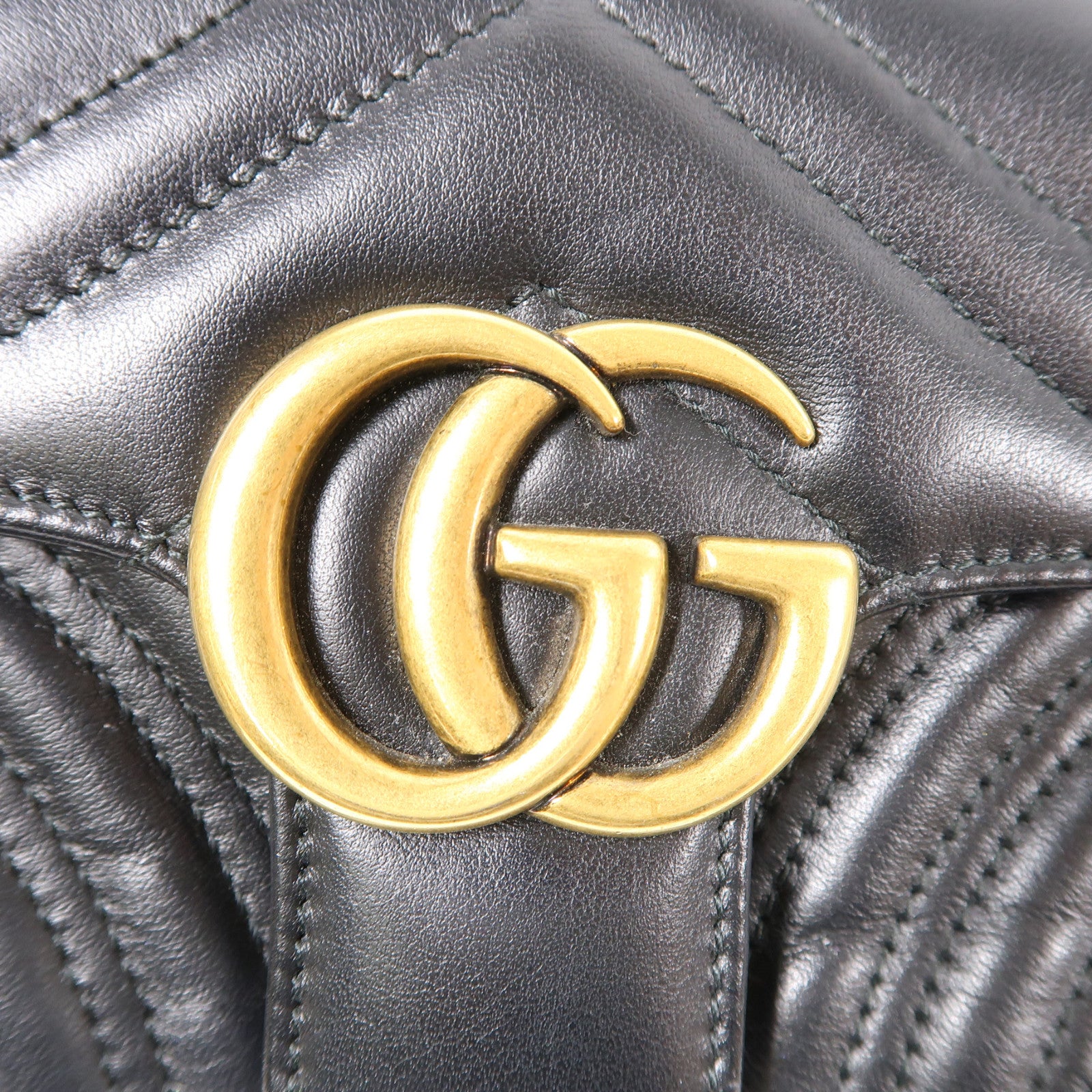 GUCCI 斜紋牛皮皮革GG Marmont金扣肩背袋黑色
