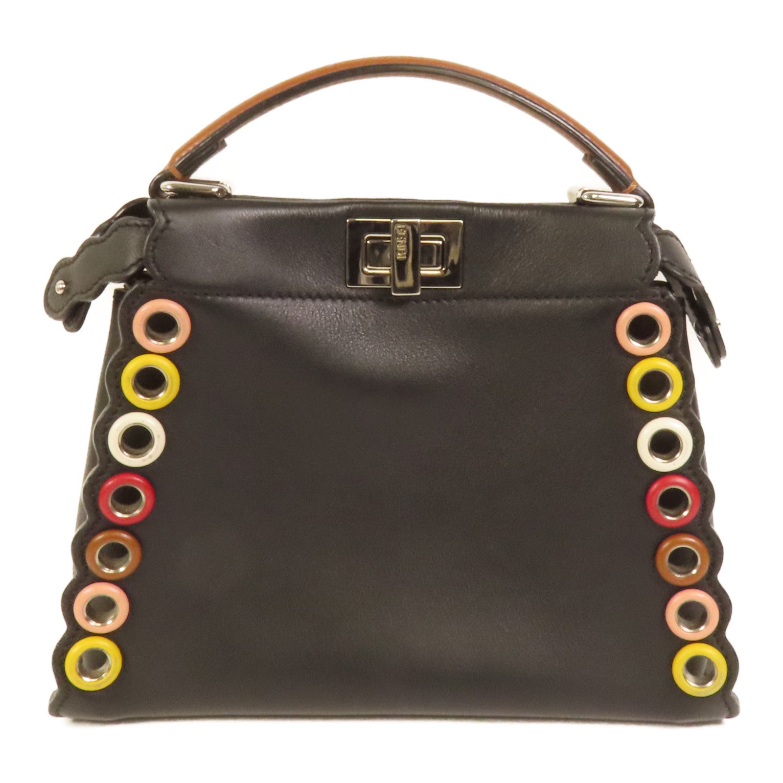 FENDI 牛皮皮革Mini Peekaboo銀扣手挽肩背兩用袋