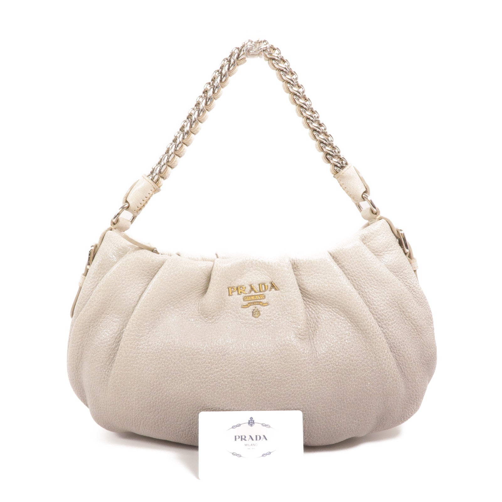 PRADA 牛皮皮革Chain Shoulder銀扣鏈帶肩背袋