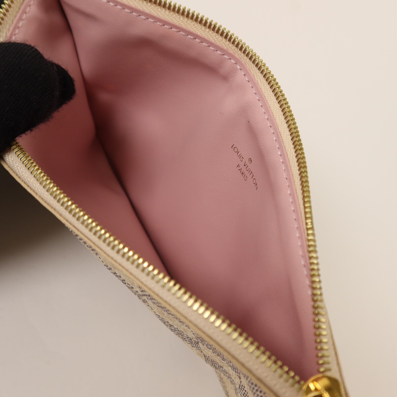 LOUIS VUITTON Damier Azur Felicie Pochette金扣鏈帶手挽肩背兩用袋