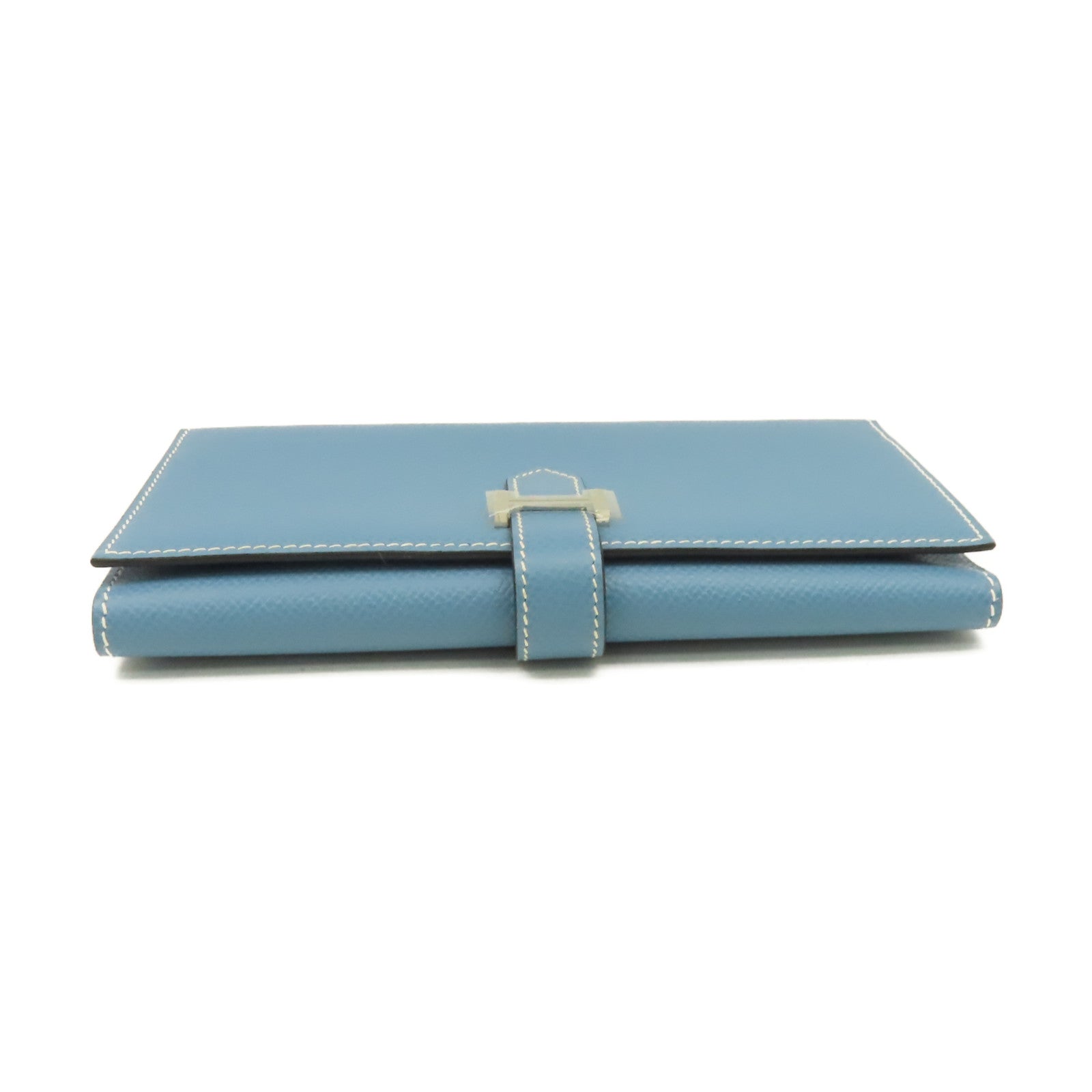 HERMES 【激減優惠】Epsom皮革Bearn W Snap Long Wallet銀扣長錢包Blue Jean牛仔藍