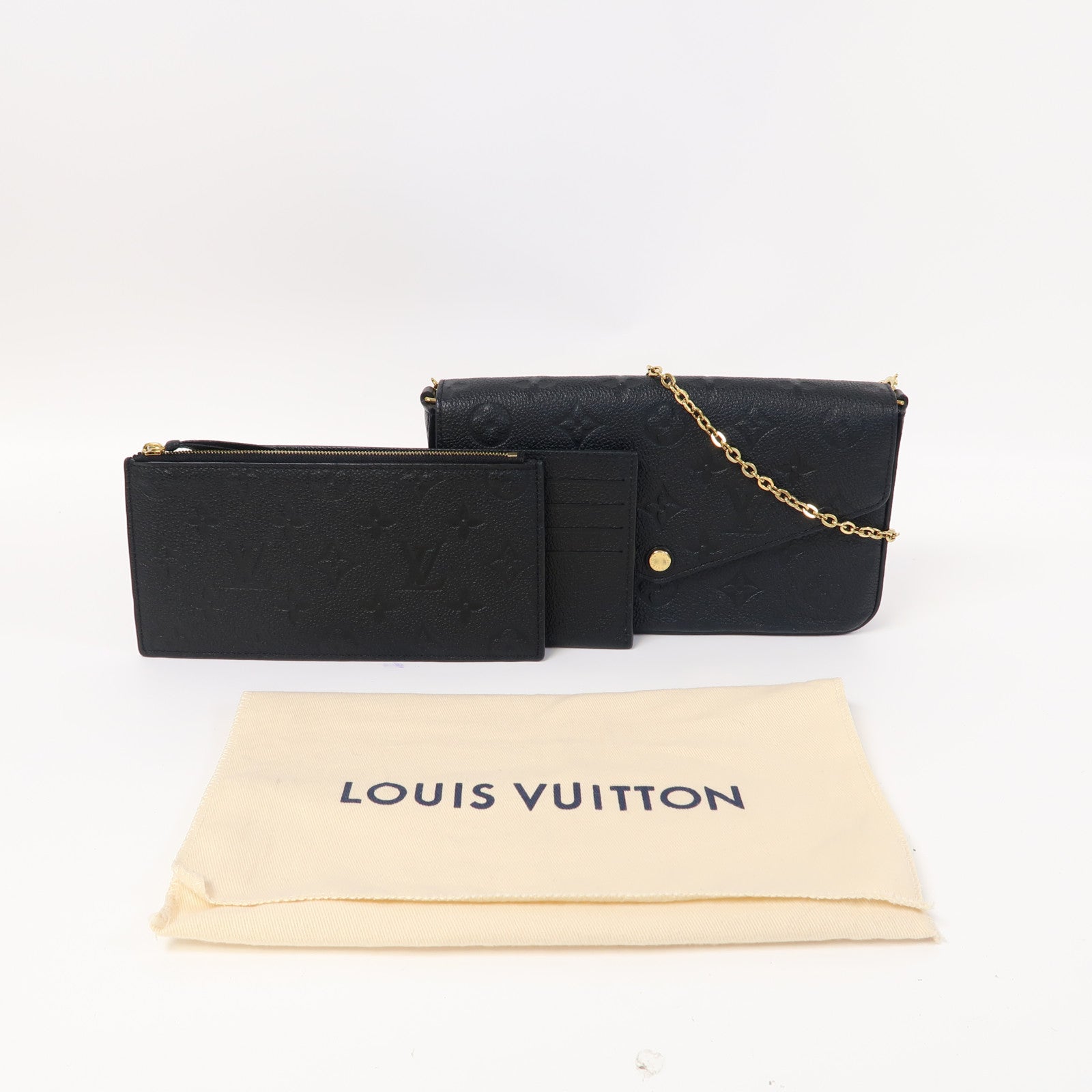 LOUIS VUITTON Monogram Empreinte Felicie Pochette金扣鏈帶肩背袋黑色