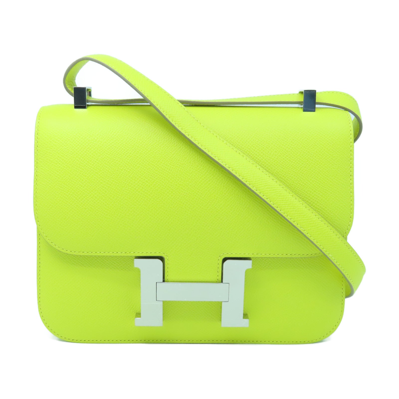 HERMES Epsom leather Constance 24 silver buckle handle shoulder shoulder bag lime yellow
