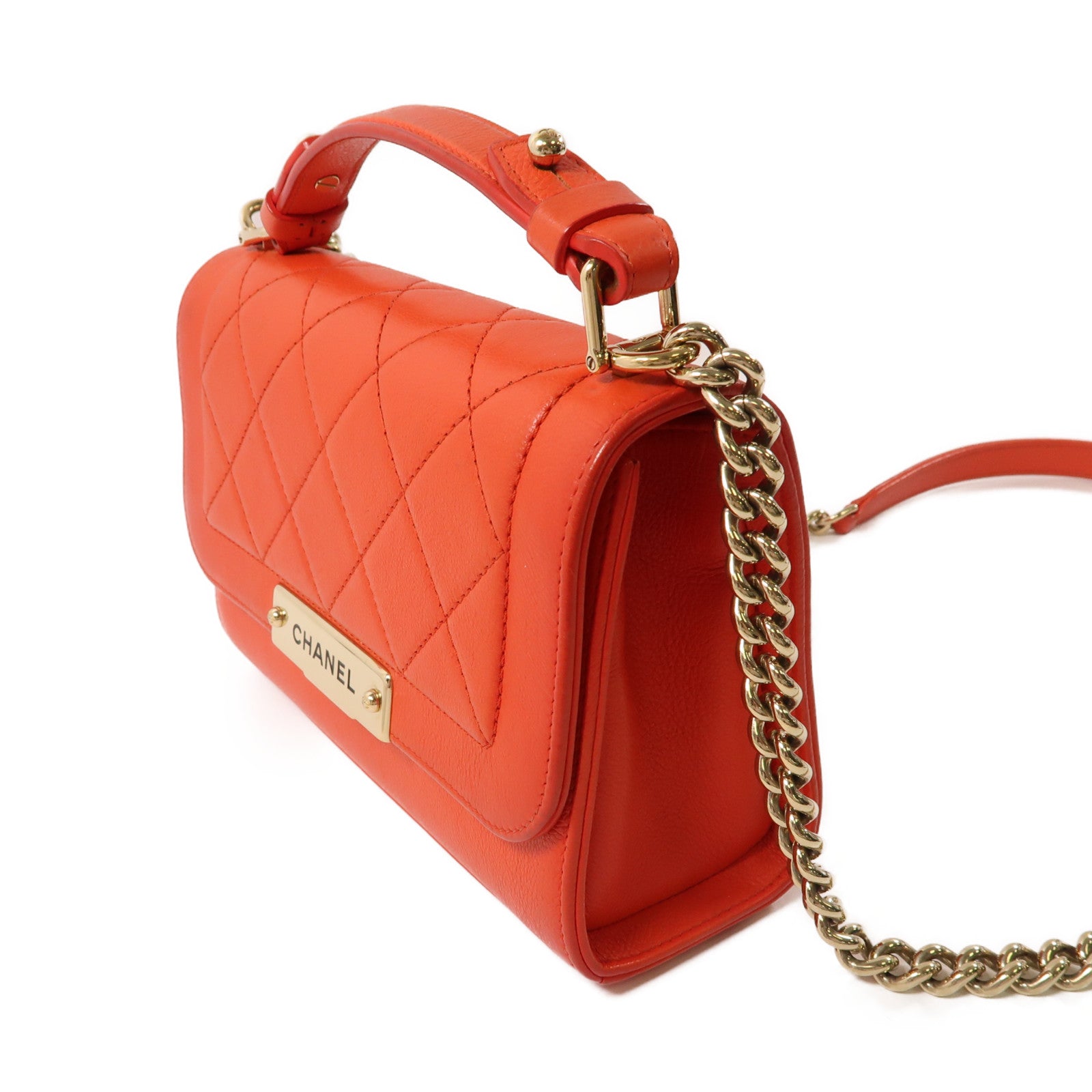 CHANEL 牛皮皮革Shoulder Bag金扣鏈帶手挽肩背兩用袋紅色