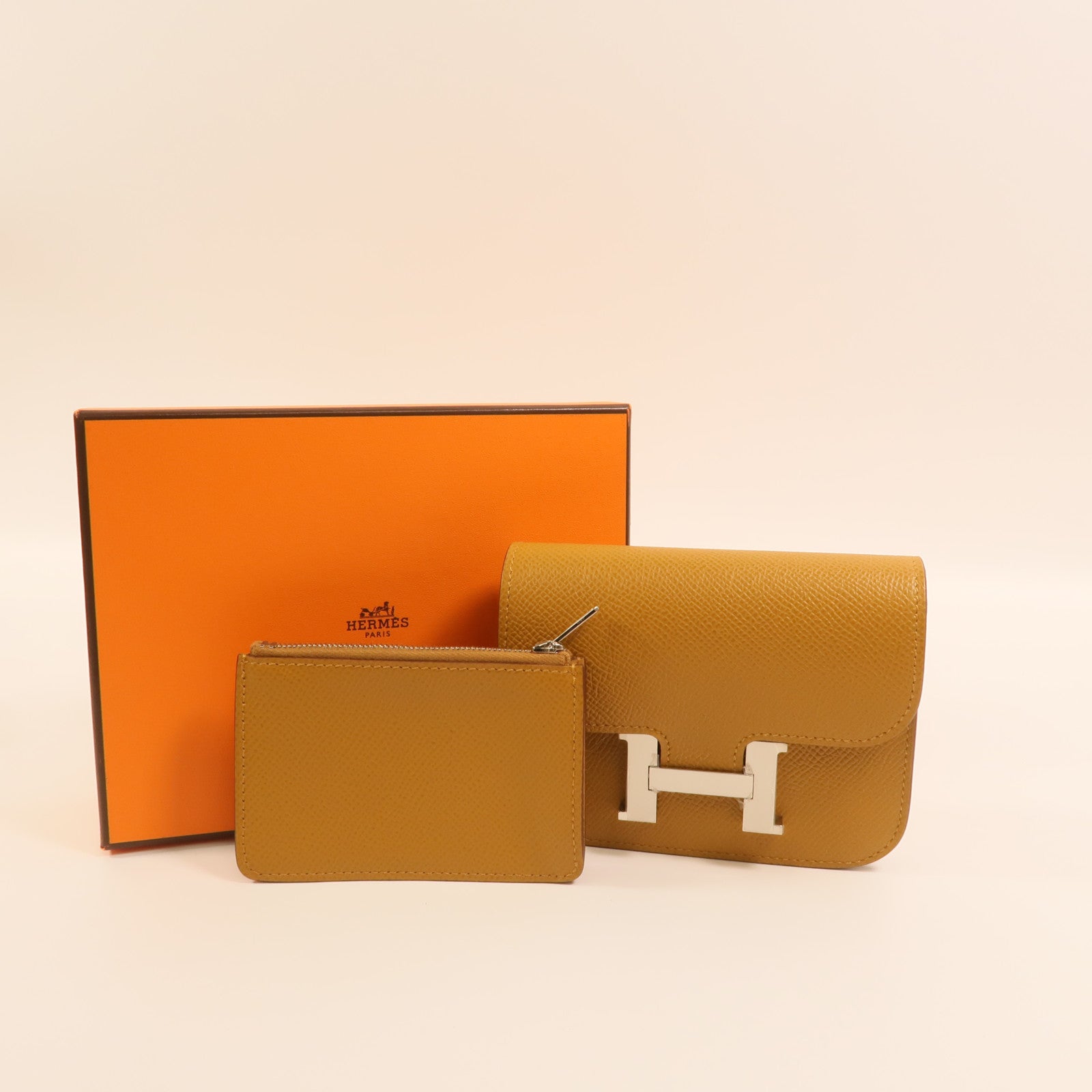 HERMES Epsom皮革Constance Slim Wallet銀扣錢包Chai
