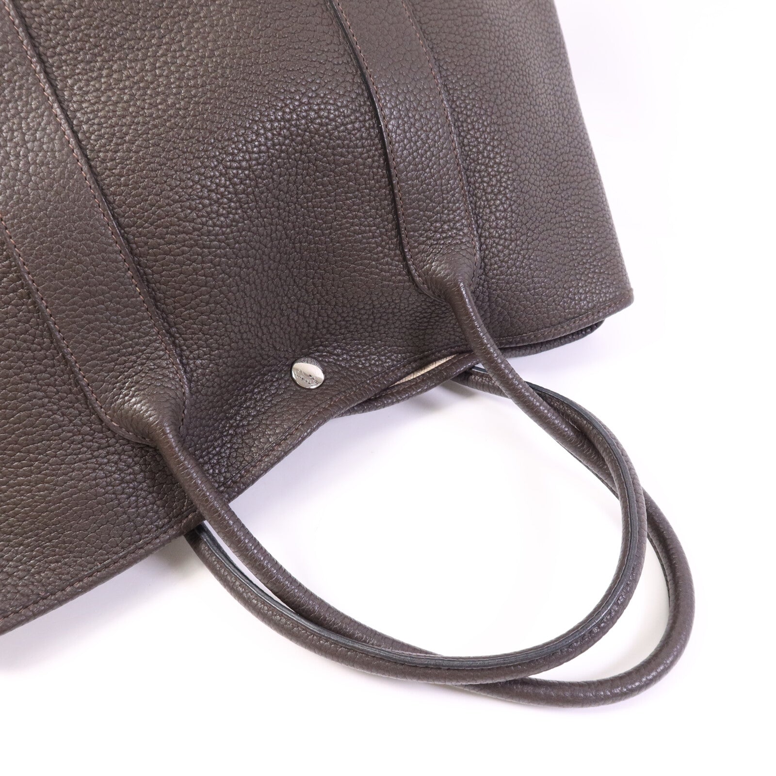 HERMES Negonda皮革GardenParty PM銀扣手挽袋Chocolat