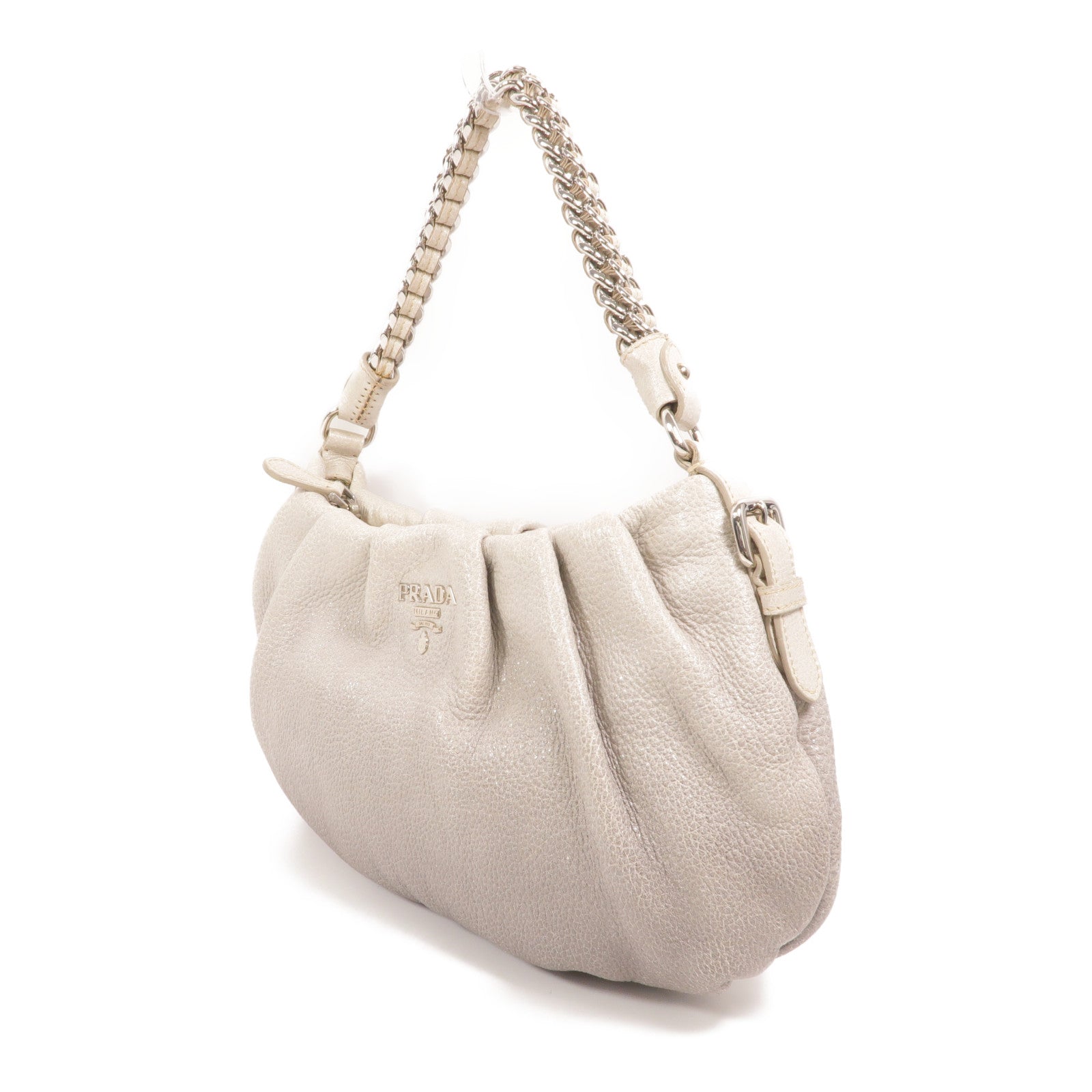 PRADA 牛皮皮革Chain Shoulder銀扣鏈帶肩背袋