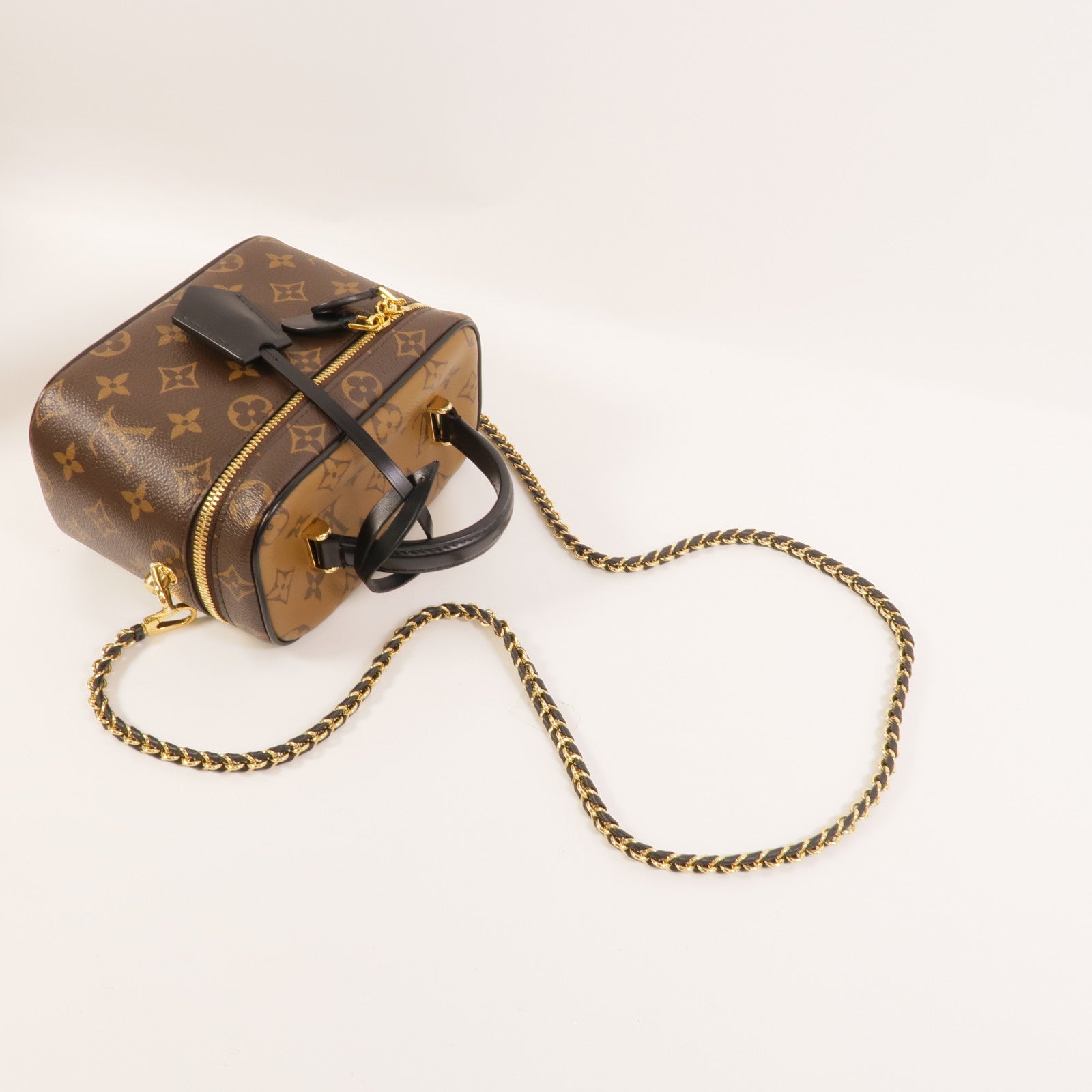 LOUIS VUITTON Monogram Reverse Vanity PM金扣手挽肩背兩用袋棕色