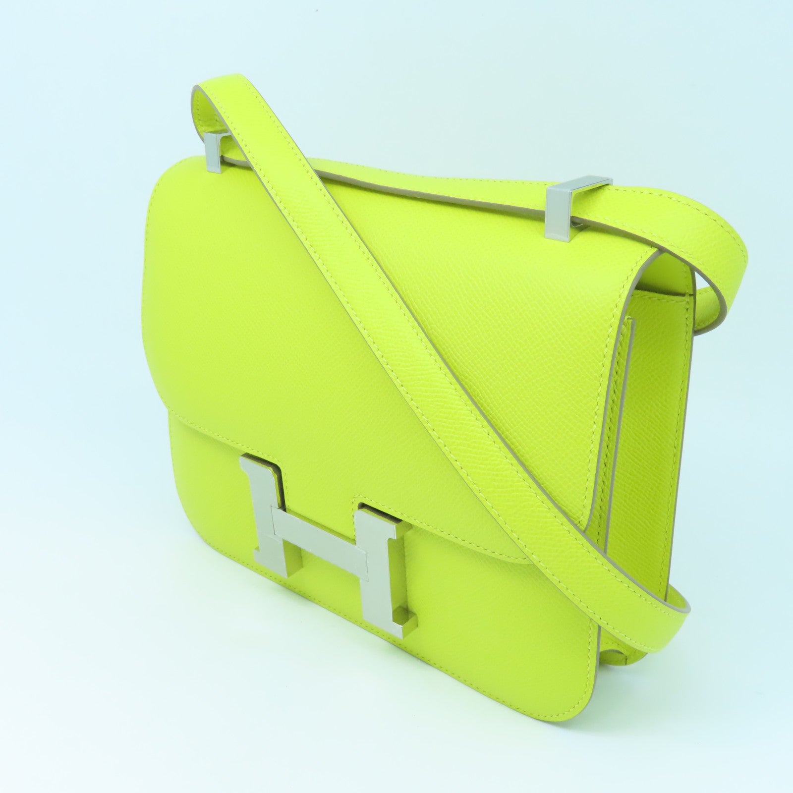 HERMES Epsom leather Constance 24 silver buckle handle shoulder shoulder bag lime yellow