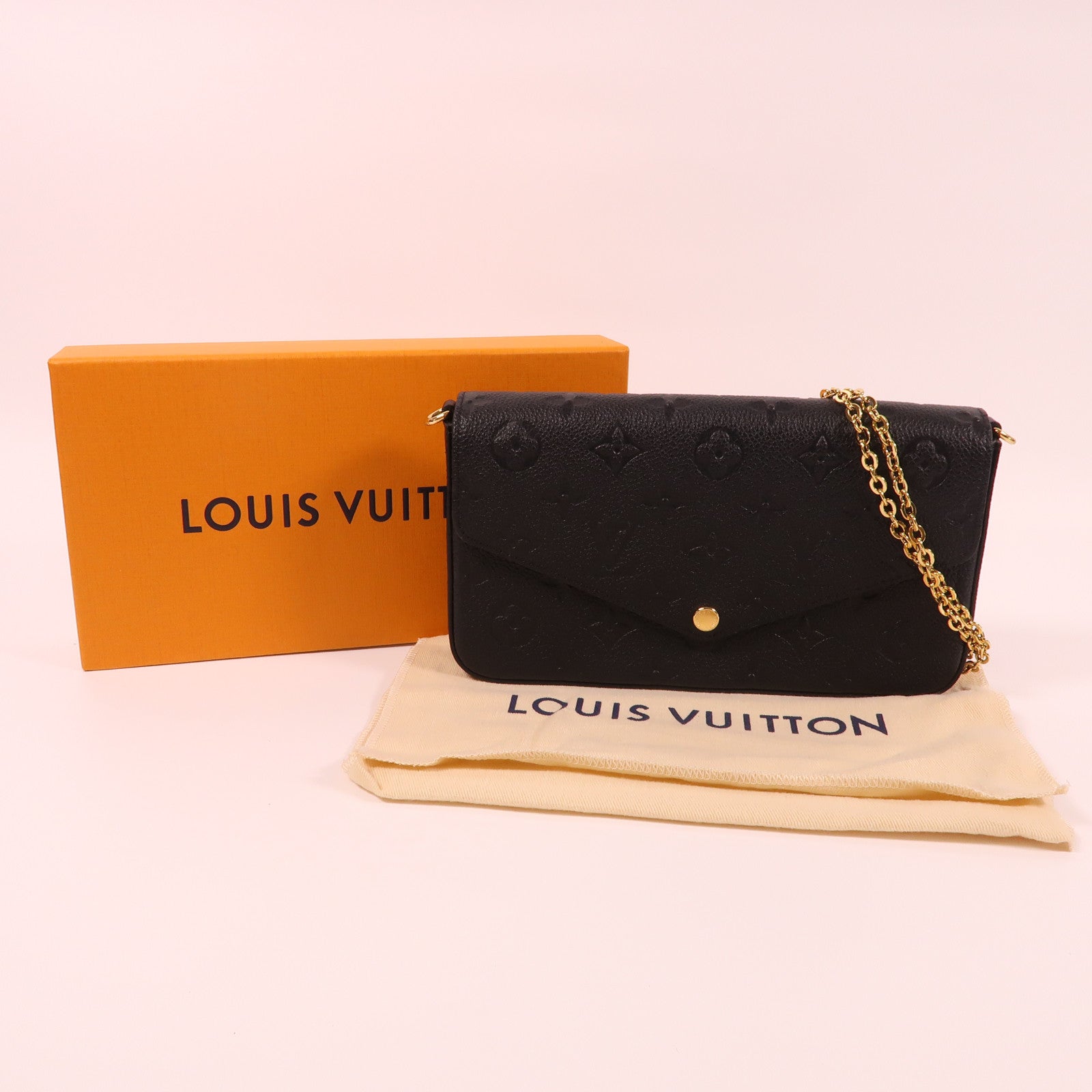 LOUIS VUITTON Monogram Empreinte Felicie Pochette金扣鏈帶肩背袋