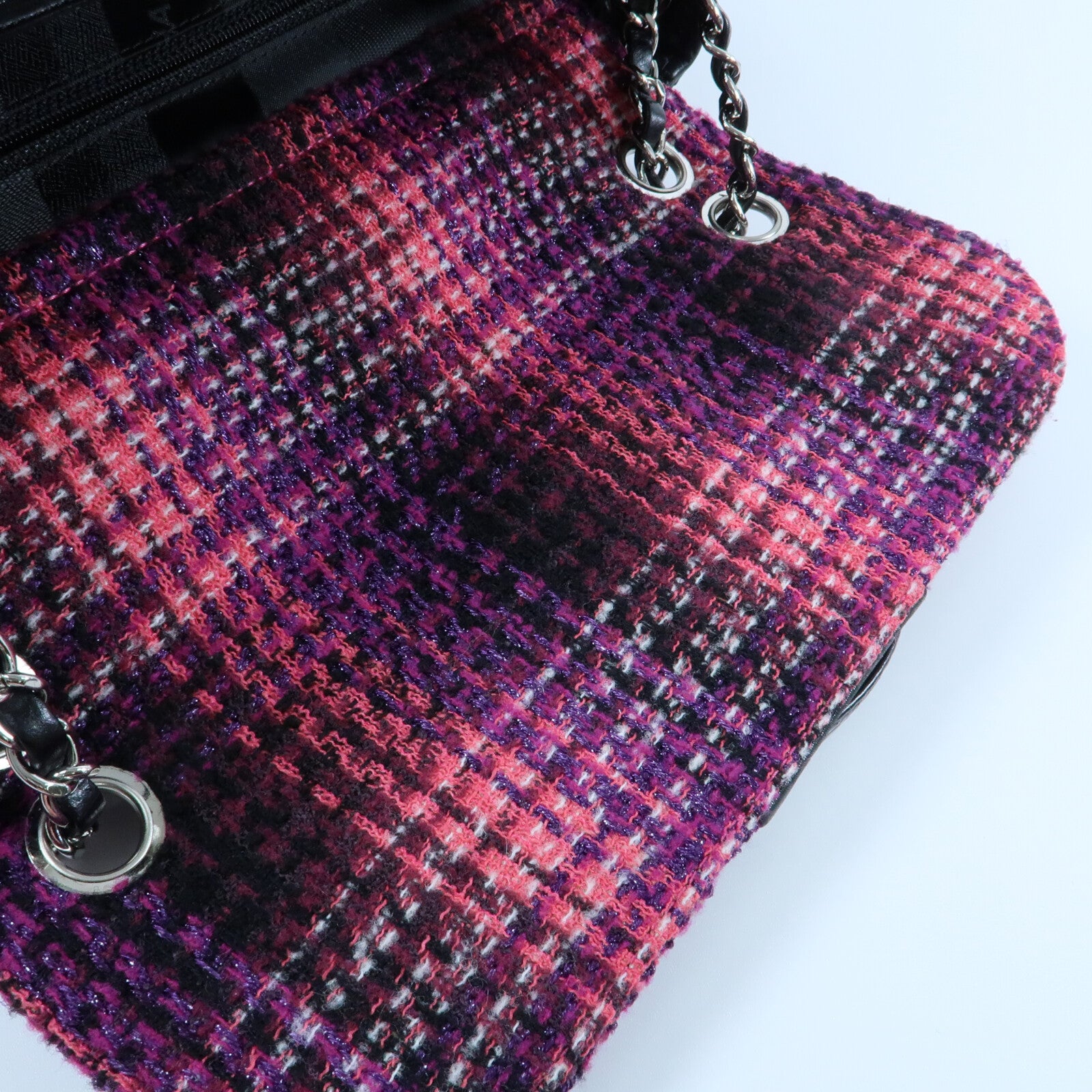 CHANEL 牛皮皮革/Tweed Portobello Tote銀扣鏈帶手挽肩背兩用袋