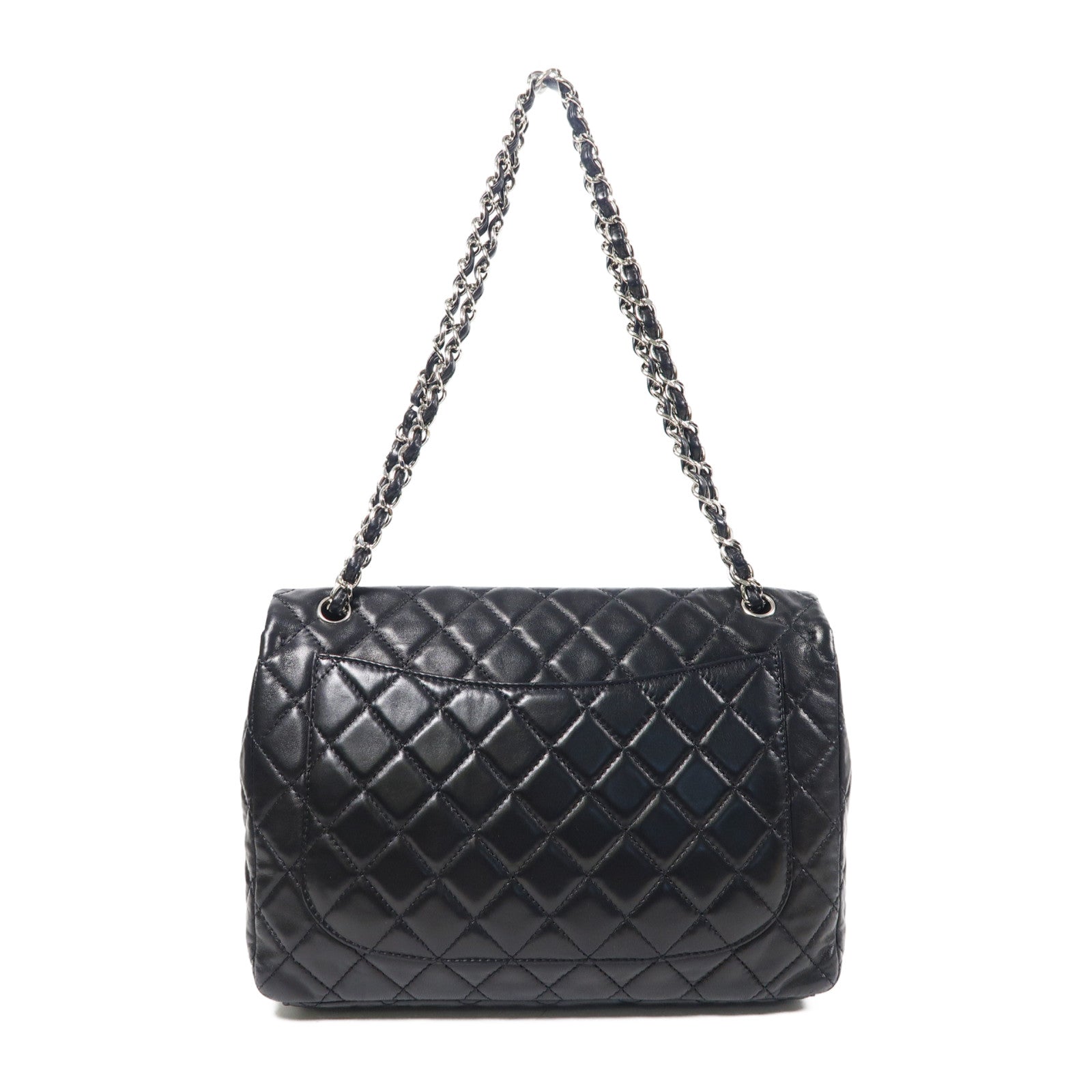 CHANEL 菱格羊皮皮革Shoulder Bag銀扣鏈帶肩背袋黑色
