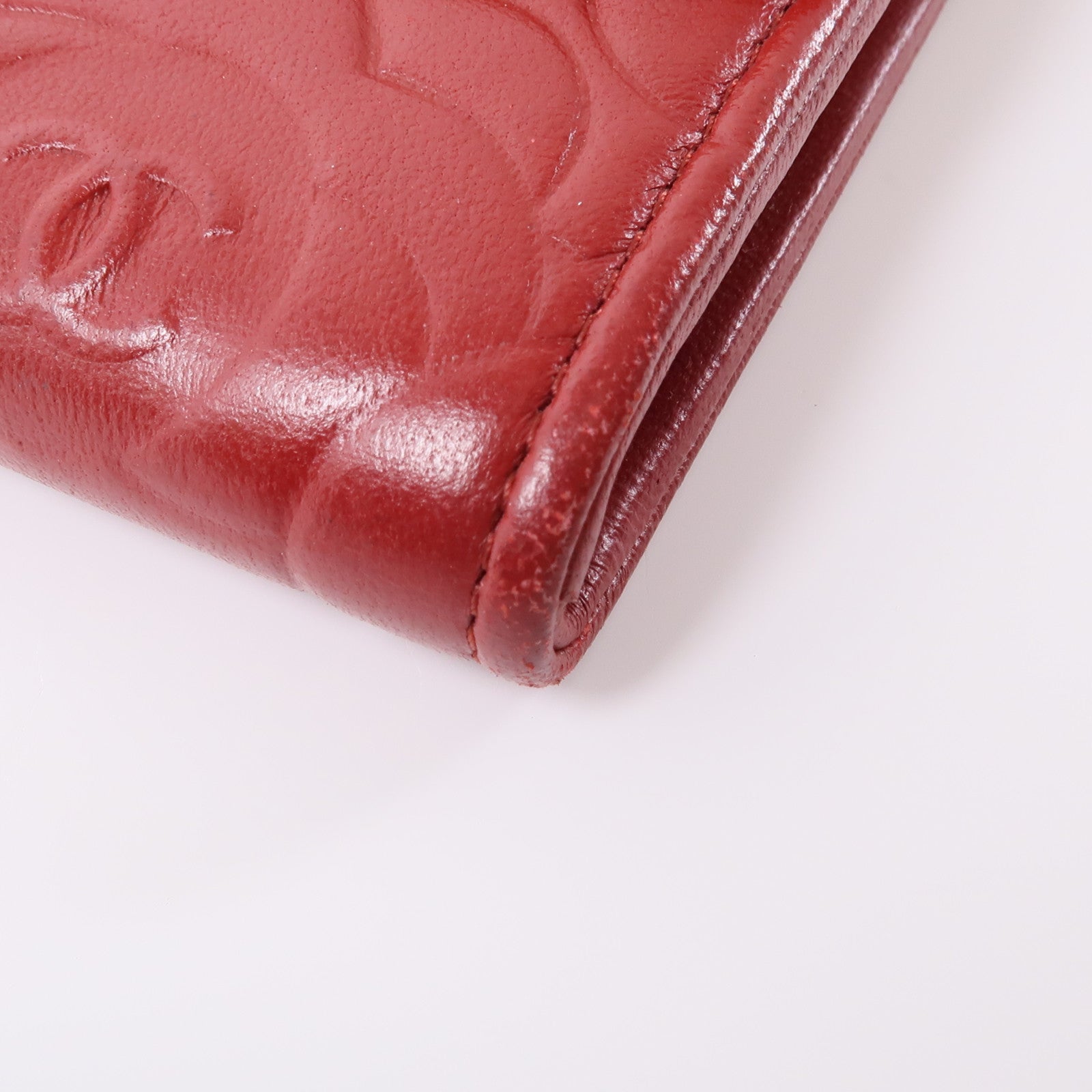 CHANEL 羊皮皮革Long Wallet銀扣長錢包紅色