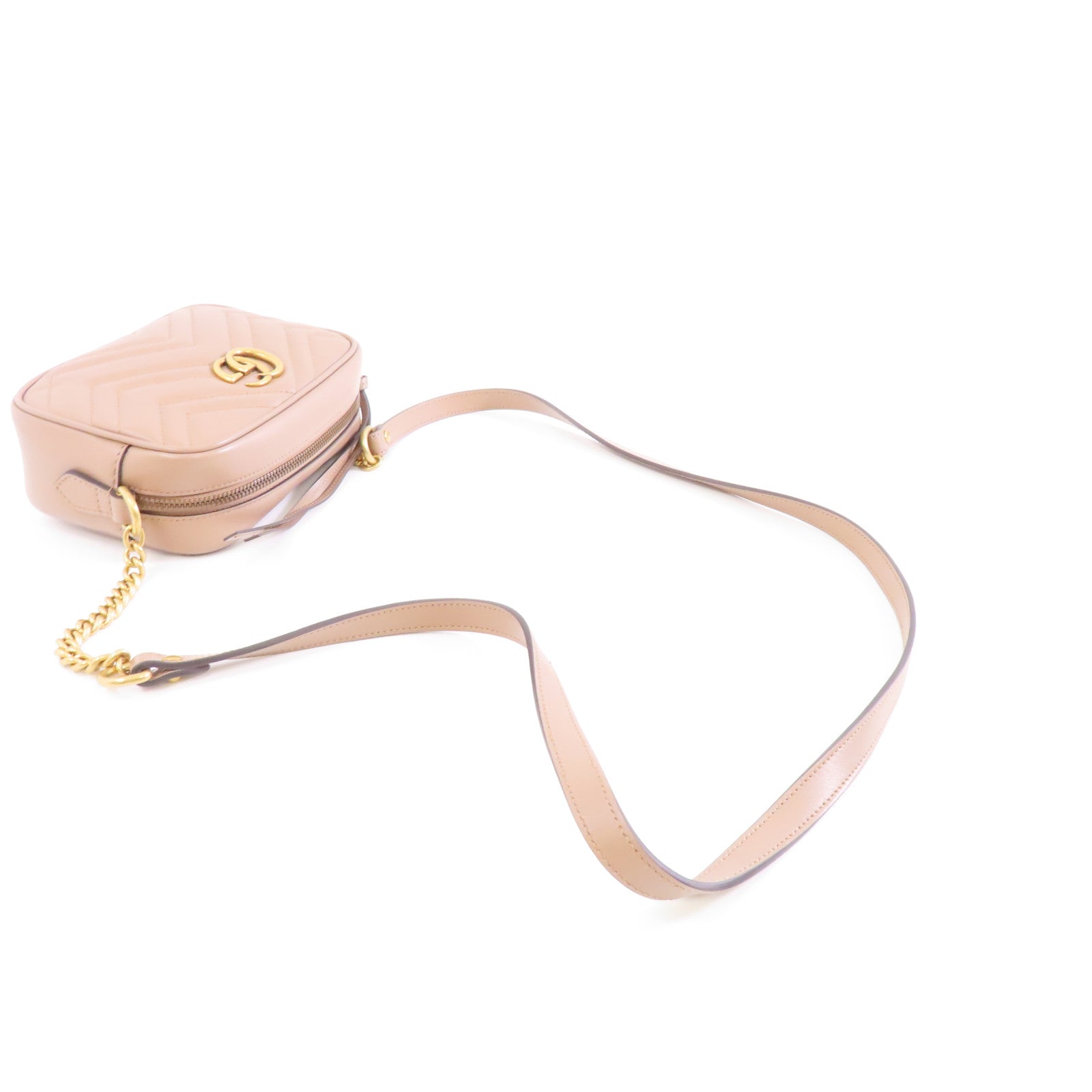 GUCCI 牛皮皮革GG Marmont金扣肩背袋杏色