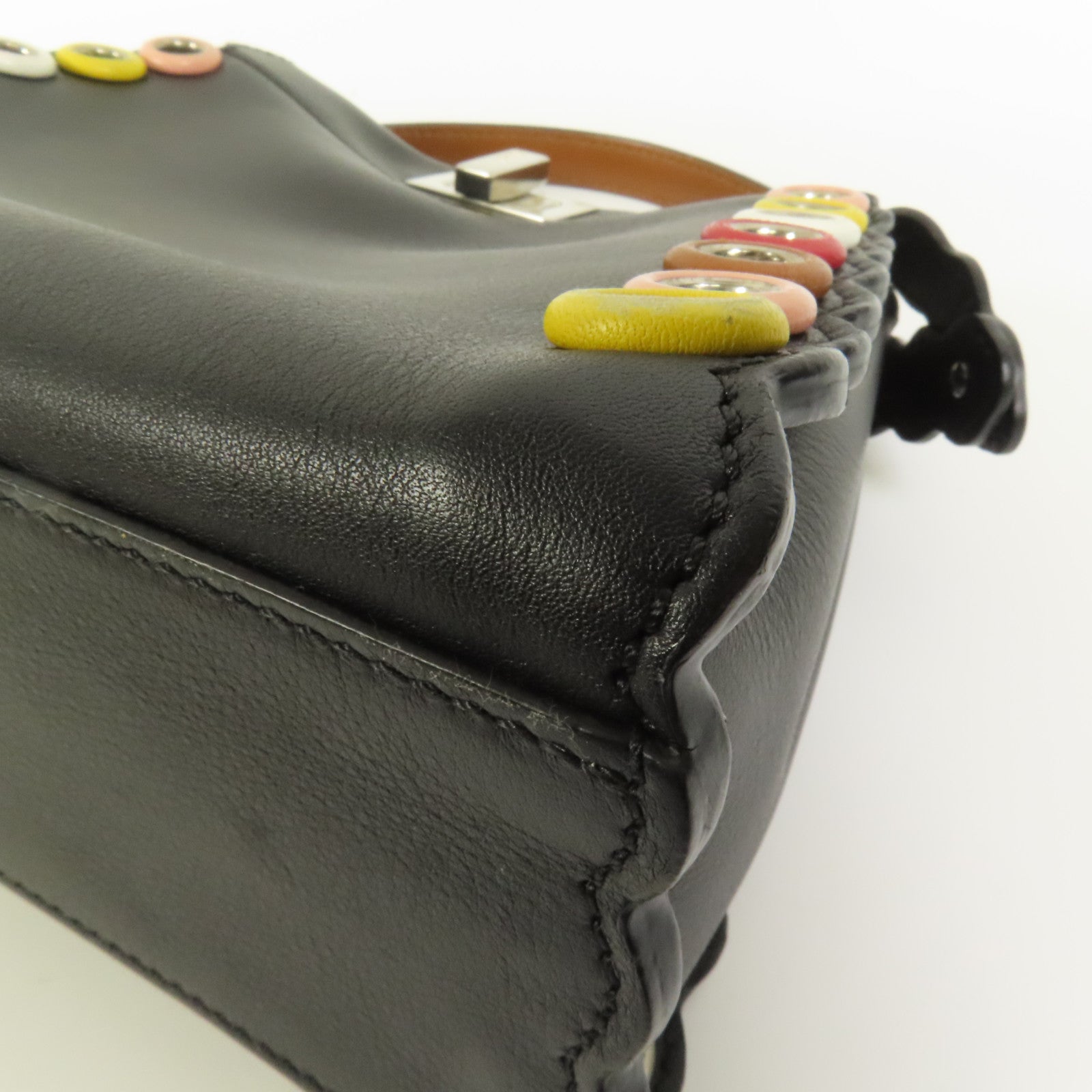 FENDI 牛皮皮革Mini Peekaboo銀扣手挽肩背兩用袋