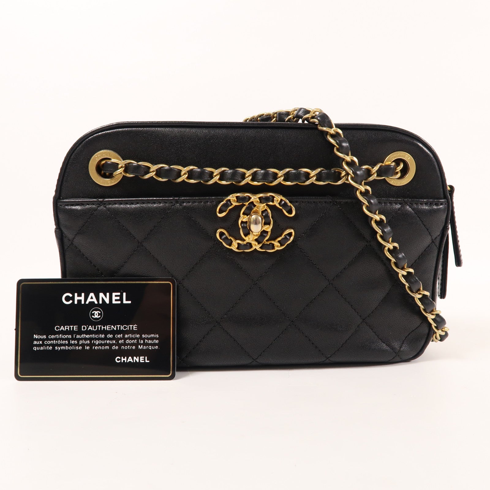 CHANEL 牛皮皮革Chanel 19 Camera金扣鏈帶肩背袋