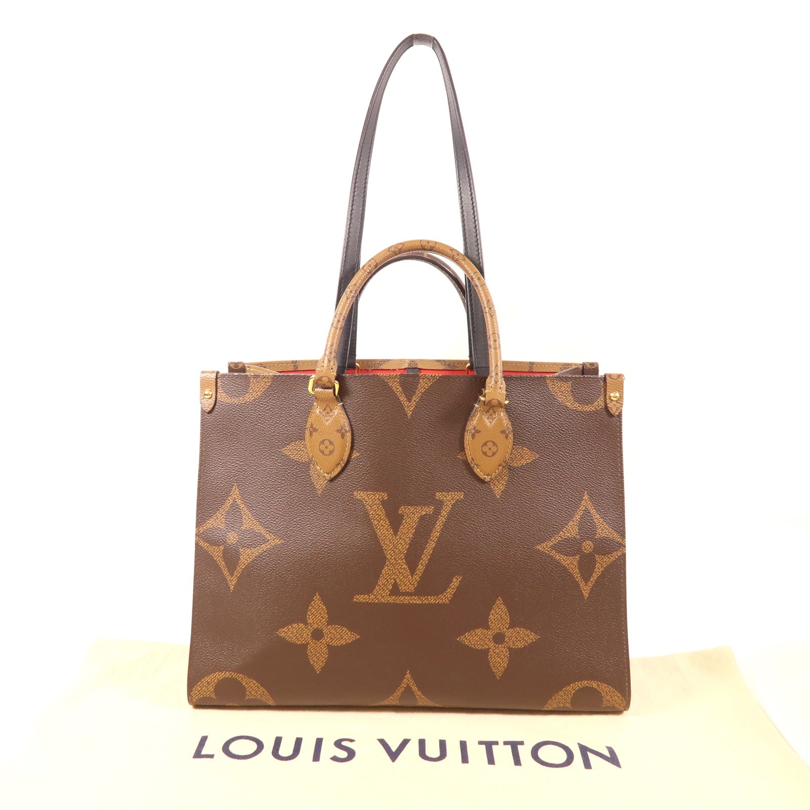 LOUIS VUITTON Monogram On The Go MM金扣手挽肩背兩用袋棕色