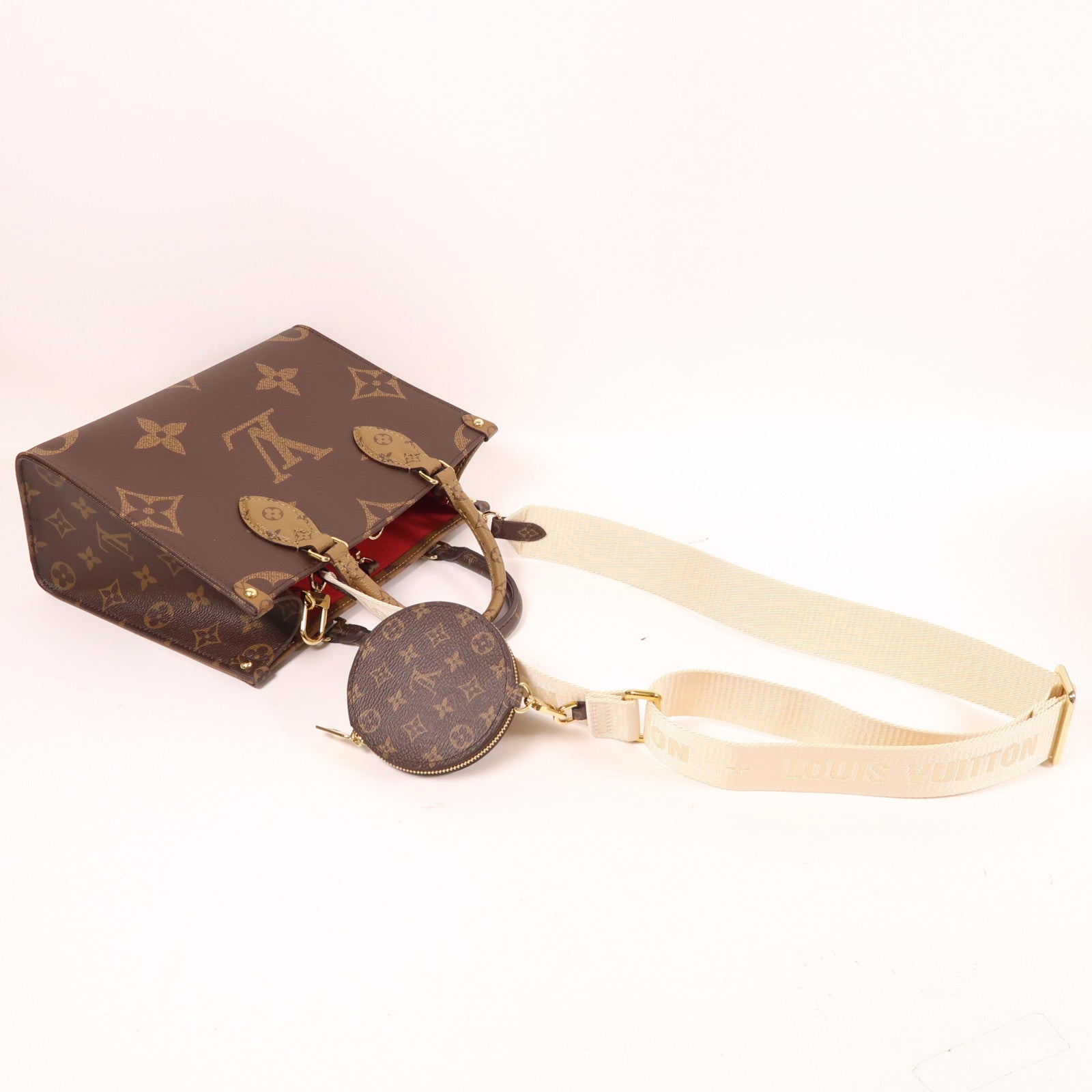 LOUIS VUITTON Monogram Giant OnTheGo PM金扣手挽肩背兩用袋棕色
