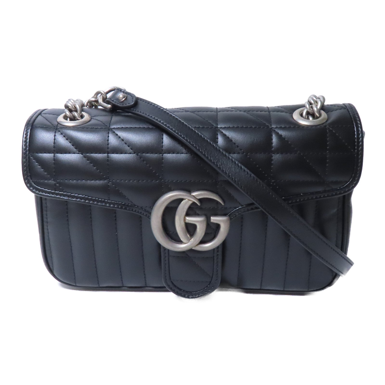 GUCCI 【激減優惠】牛皮皮革Shoulder Bag銀扣鏈帶肩背袋黑色