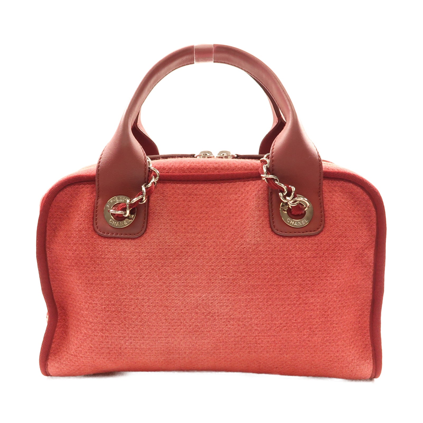 CHANEL 帆布Deauville Bowling Tote Bag銀扣手挽肩背兩用袋