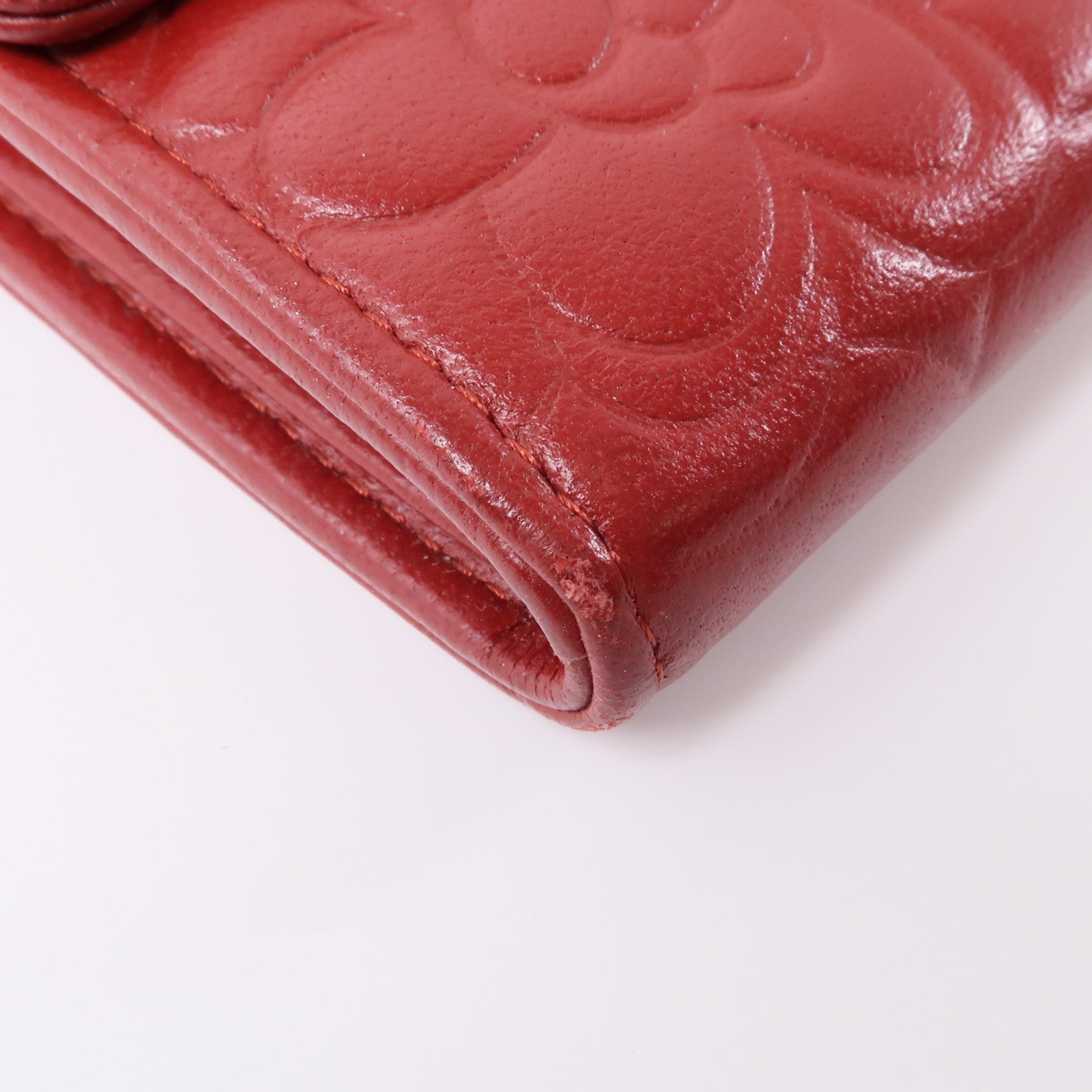 CHANEL 羊皮皮革Long Wallet銀扣長錢包紅色