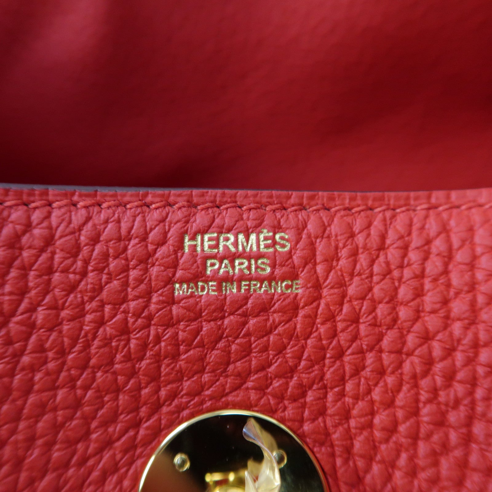 HERMES 【清倉大減價】Clemence皮革Lindy 30金扣手挽肩背兩用袋Rouge Tomate蕃茄紅色
