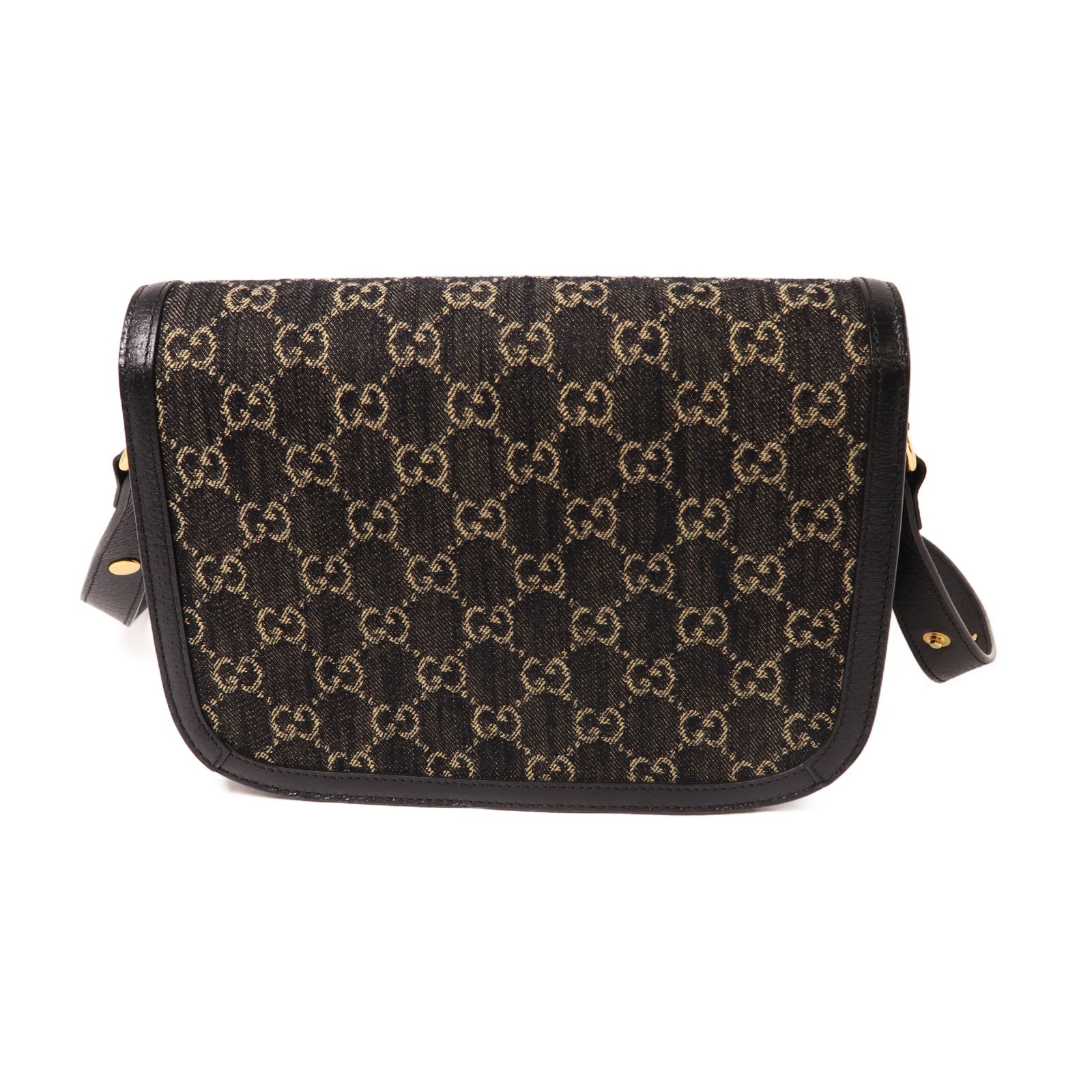 GUCCI GG帆布/皮革Horsebit 1955金扣肩背袋黑色