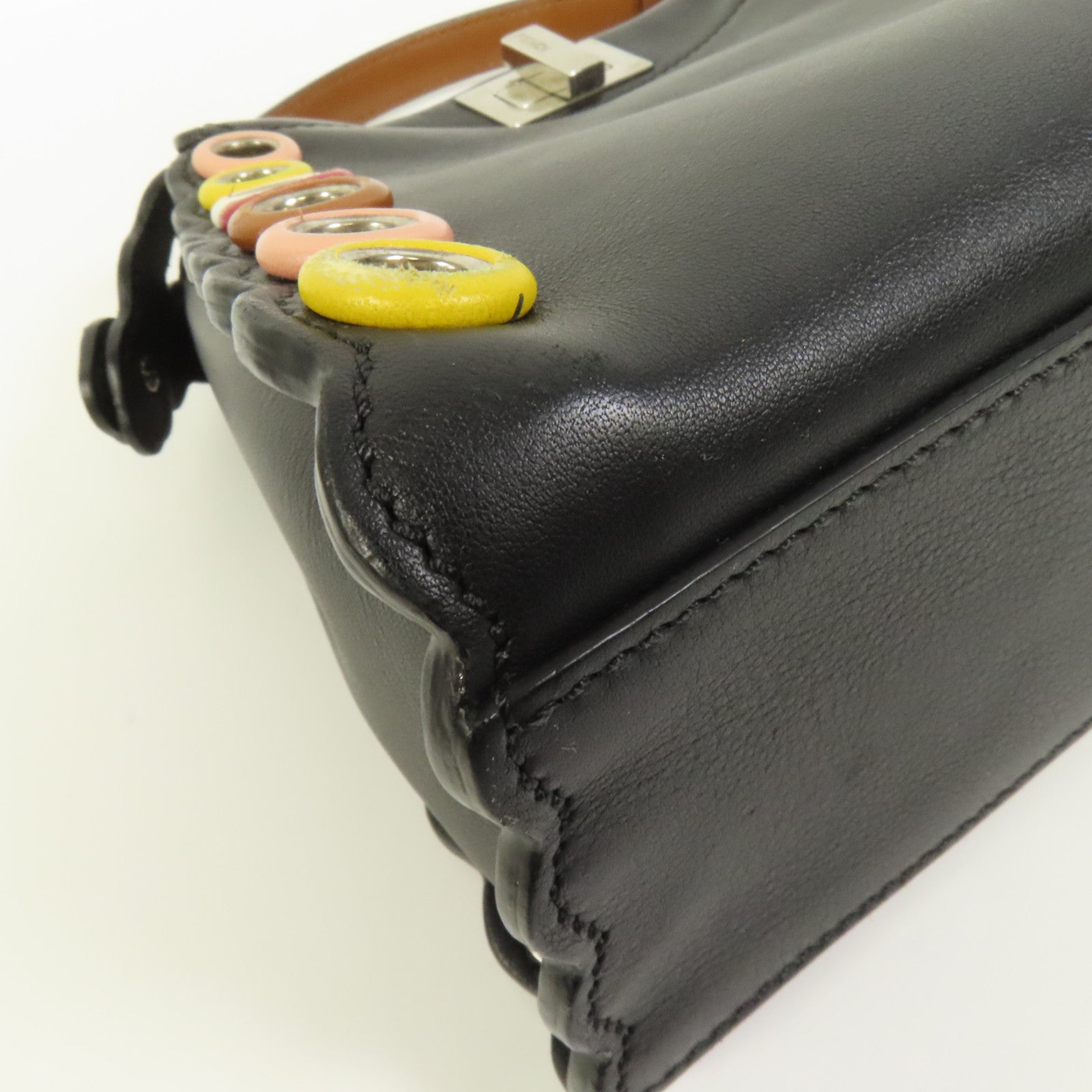 FENDI 牛皮皮革Mini Peekaboo銀扣手挽肩背兩用袋