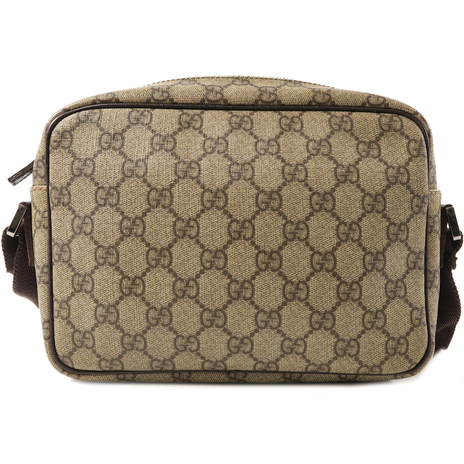 GUCCI 塗層帆布/皮革Shoulder Bag銀扣肩背袋啡色