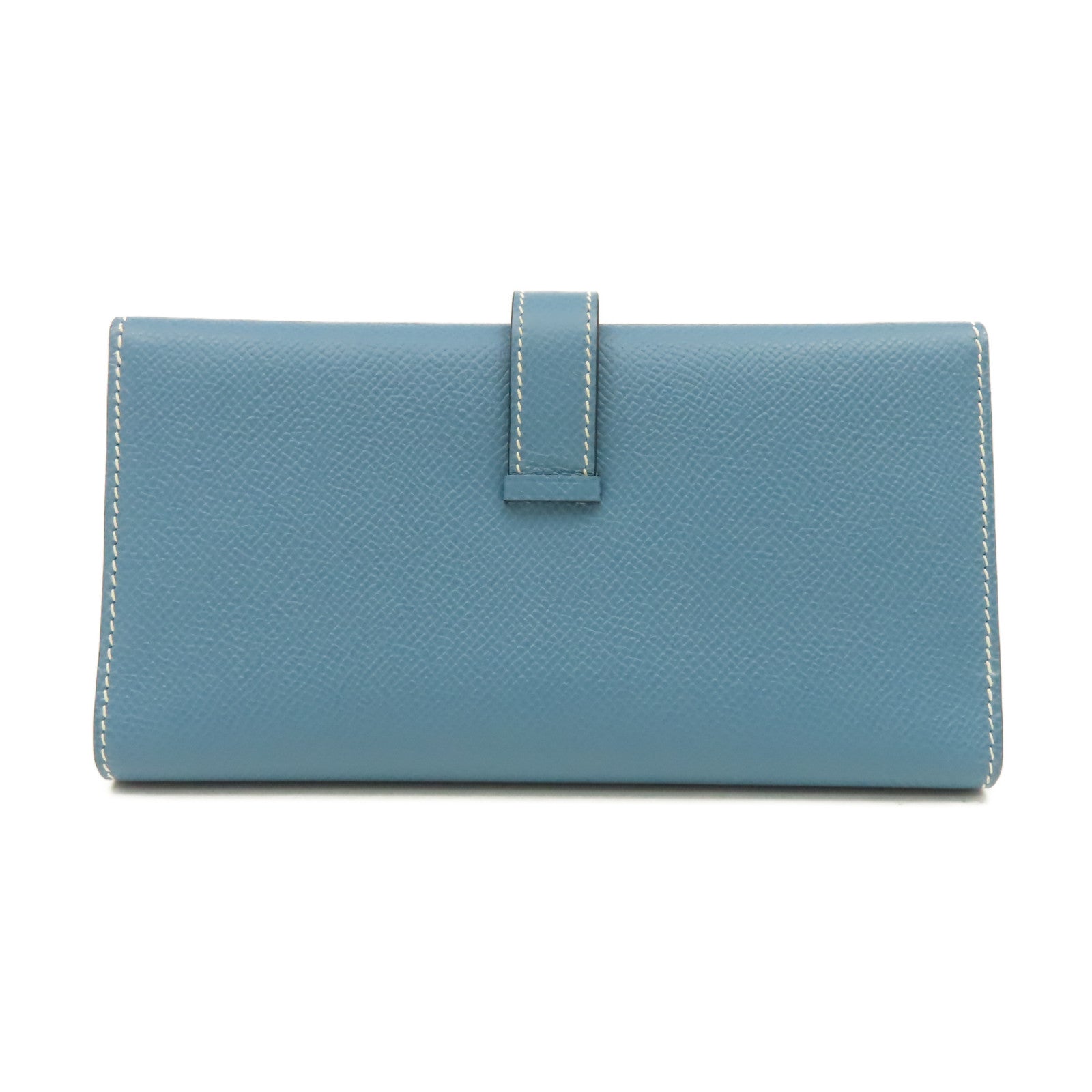 HERMES 【激減優惠】Epsom皮革Bearn W Snap Long Wallet銀扣長錢包Blue Jean牛仔藍