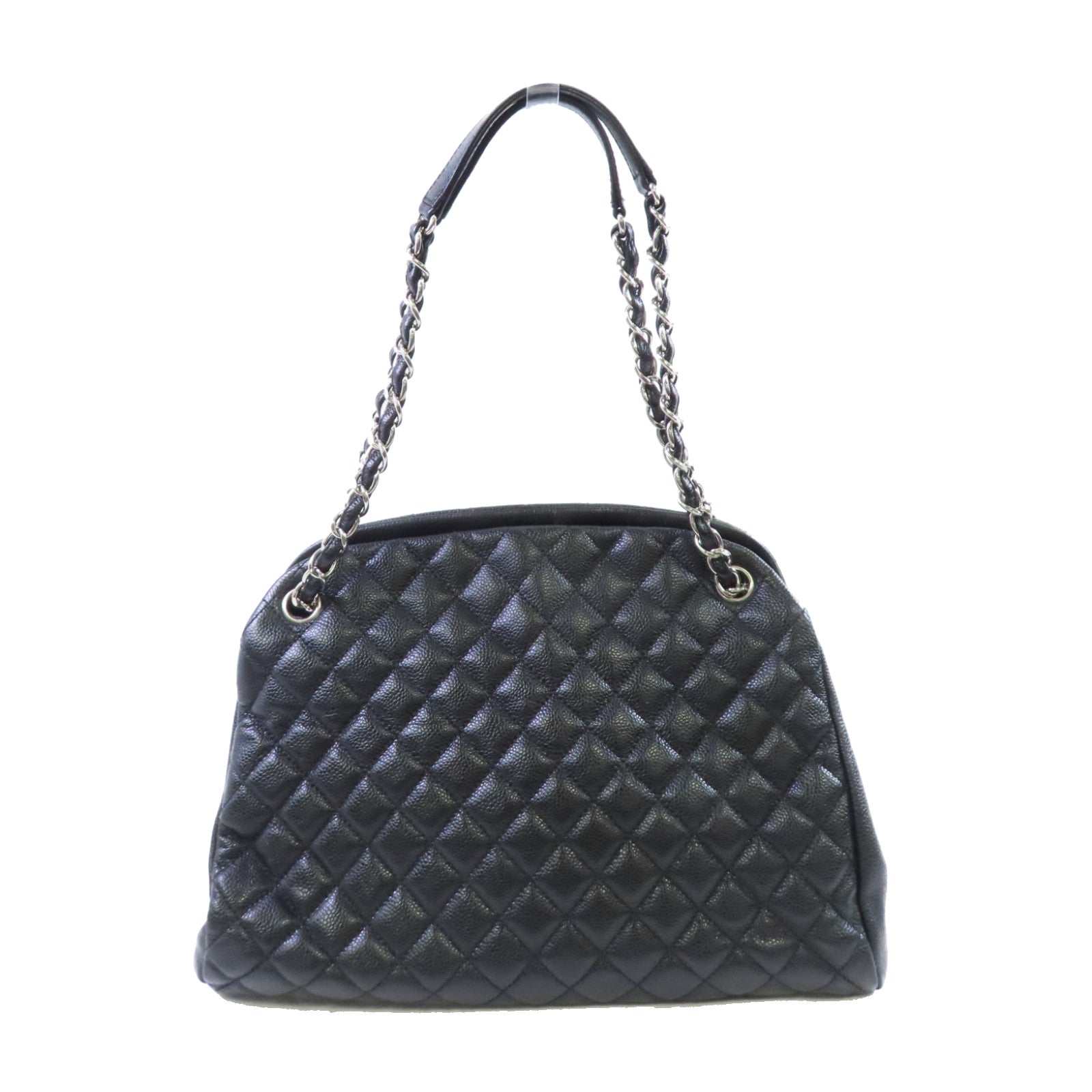CHANEL 菱格牛皮皮革Chain Shoulder Bag銀扣鏈帶肩背袋黑色
