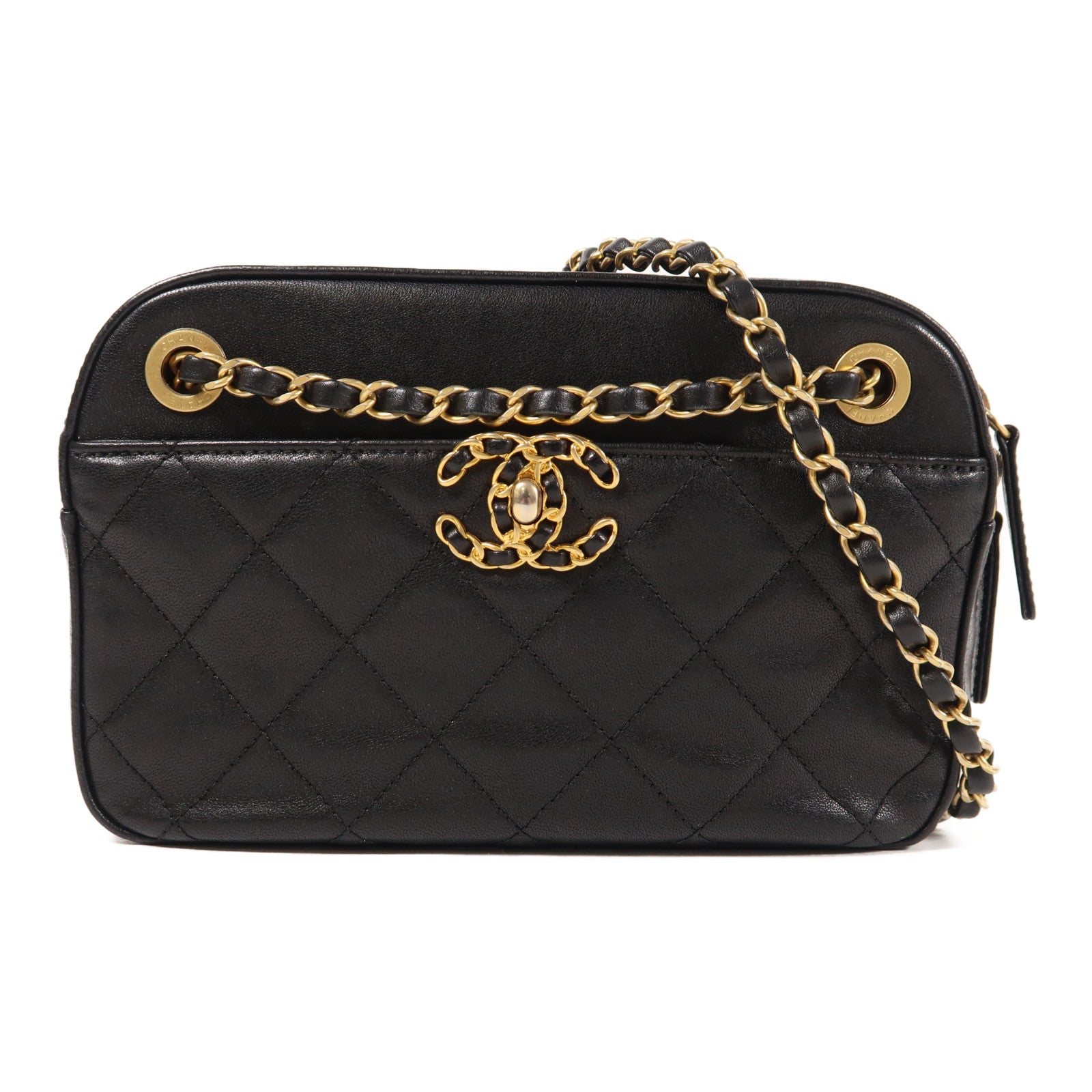 CHANEL 牛皮皮革Chanel 19 Camera金扣鏈帶肩背袋