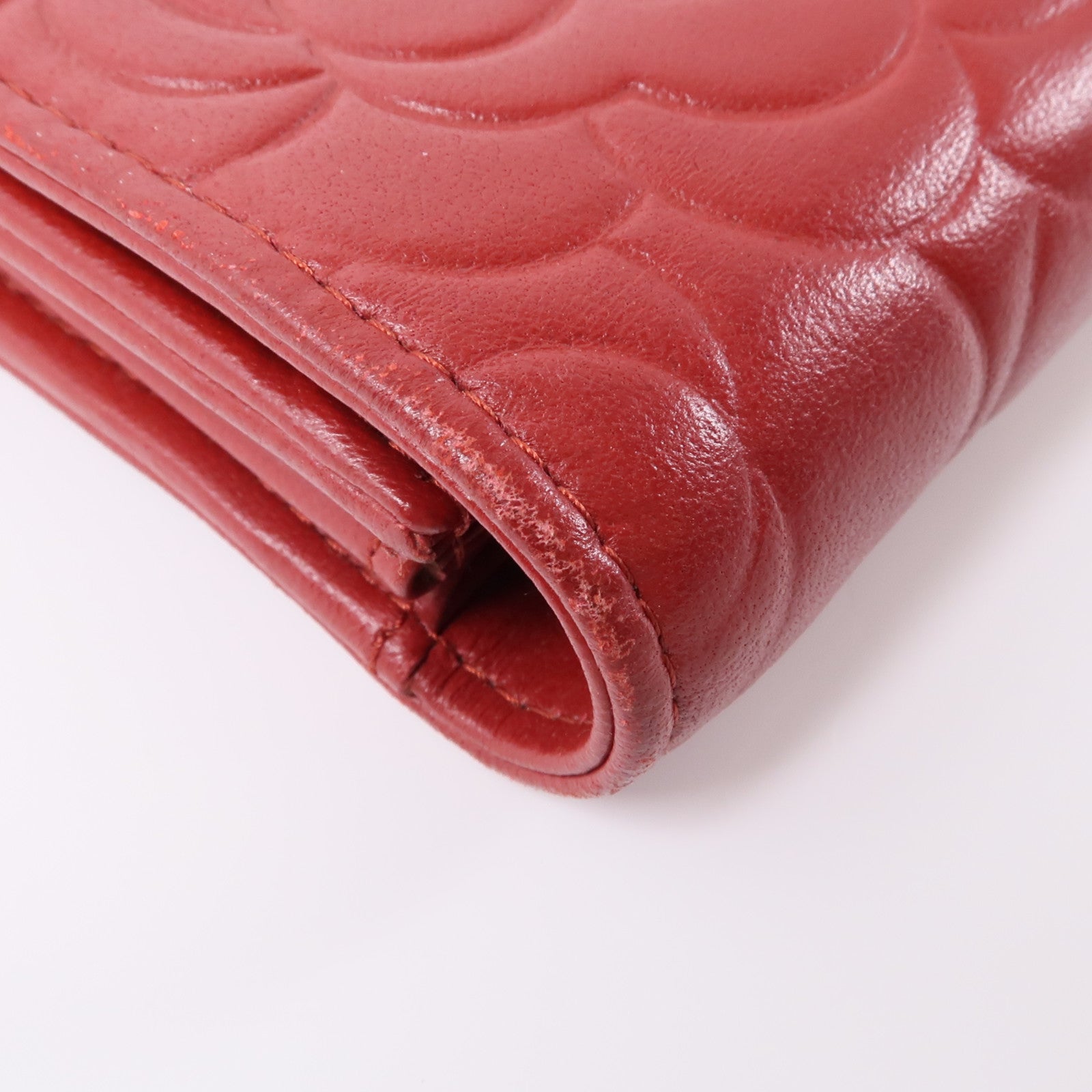 CHANEL 羊皮皮革Long Wallet銀扣長錢包紅色
