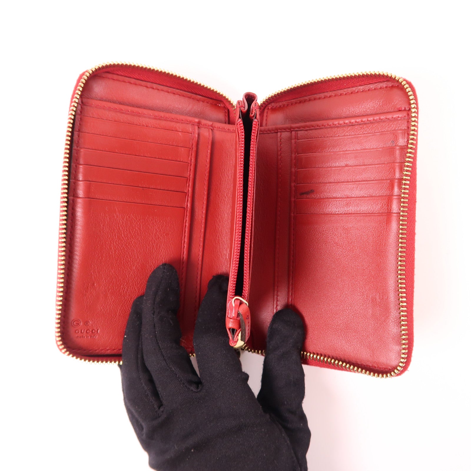 GUCCI GG GHW Wallet Calfskin Leather Red