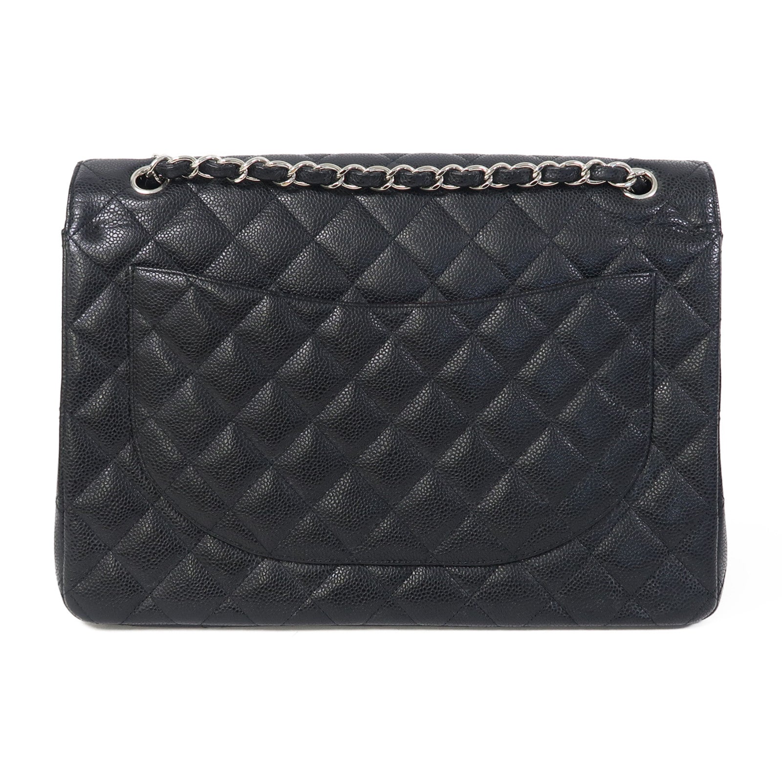 CHANEL 【激減優惠】菱格牛皮皮革Classic Maxi銀扣鏈帶肩背袋黑色
