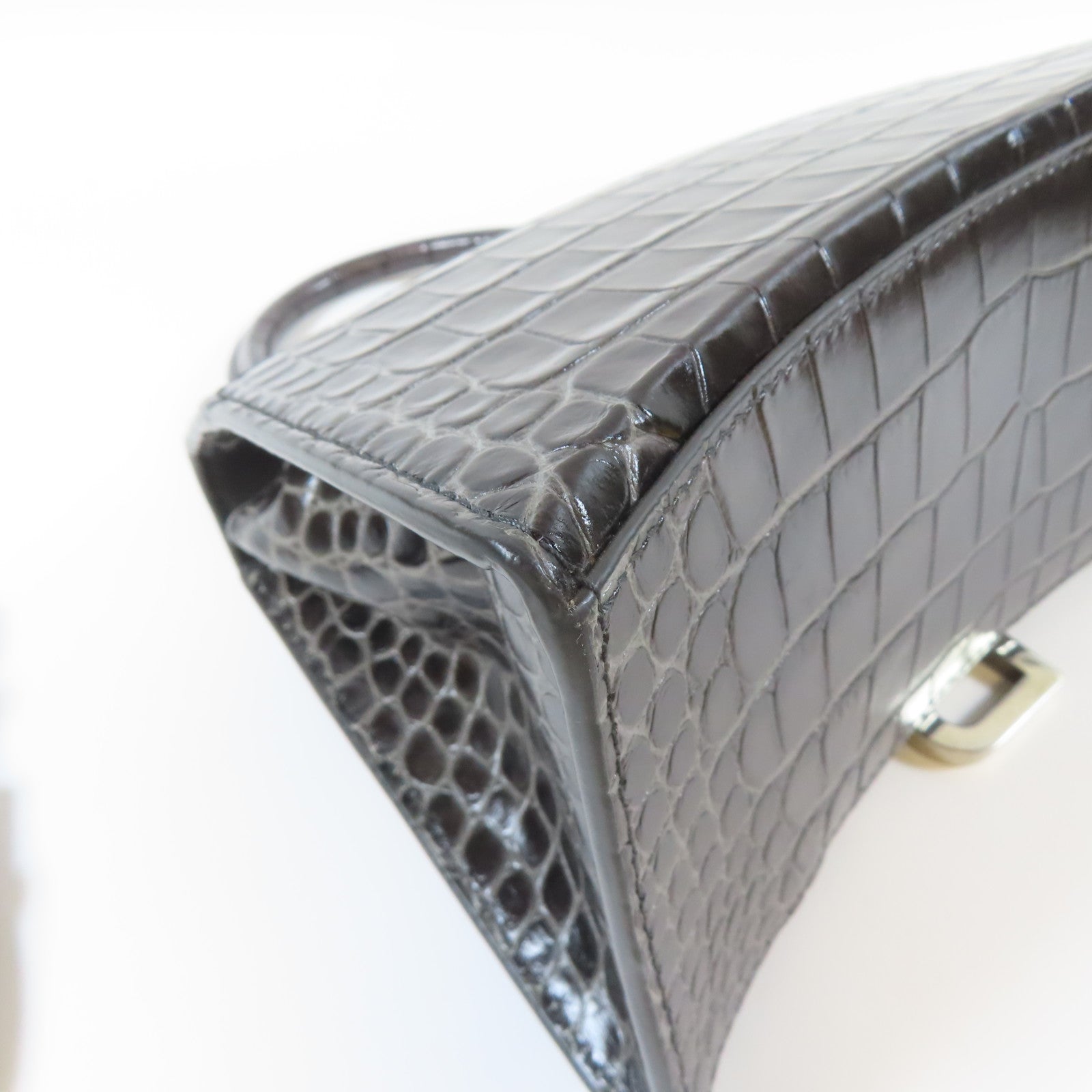 BALENCIAGA 牛皮皮革Hourglass Small銀扣手挽肩背兩用袋黑色/灰色