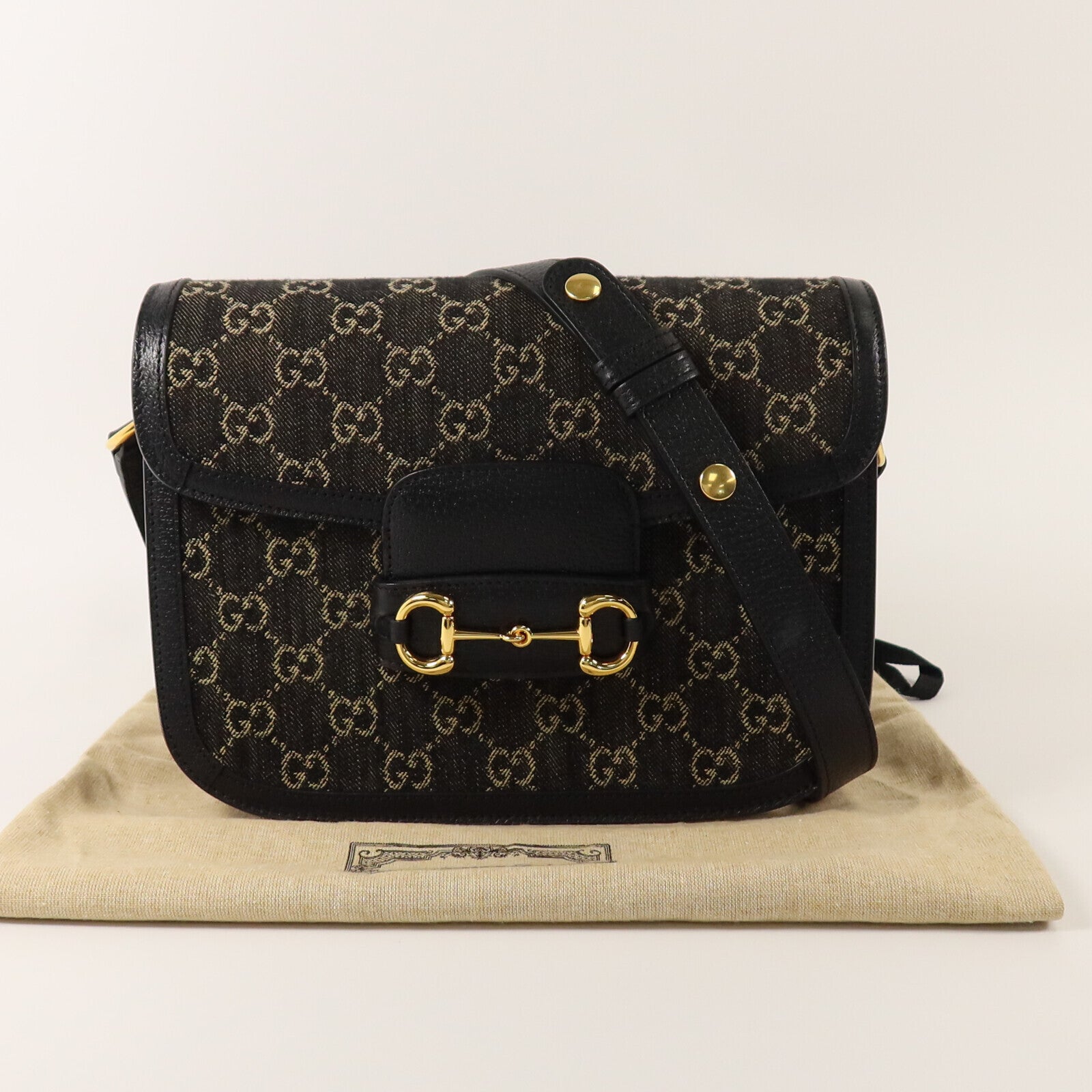 GUCCI GG帆布Horsebit 1955金扣肩背袋