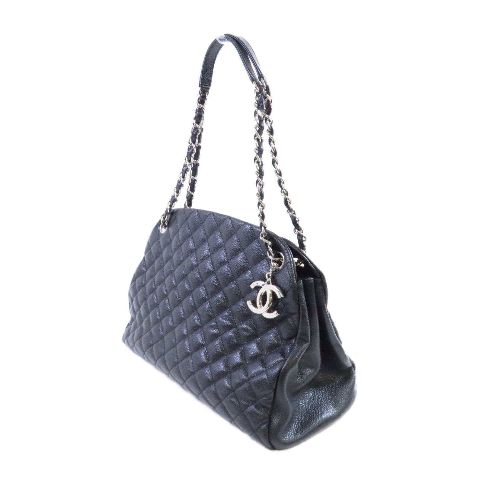 CHANEL 菱格牛皮皮革Chain Shoulder Bag銀扣鏈帶肩背袋黑色
