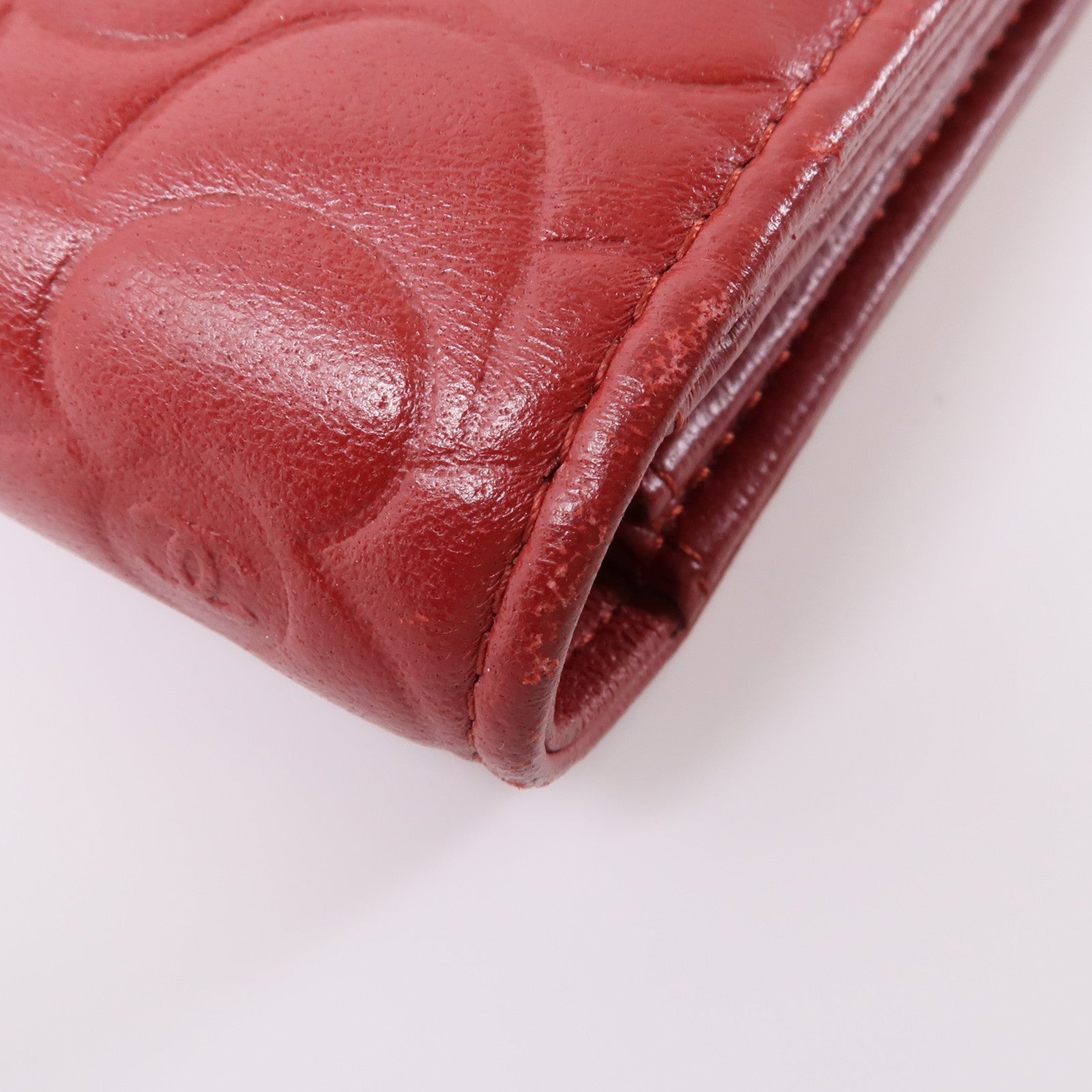 CHANEL 羊皮皮革Long Wallet銀扣長錢包紅色