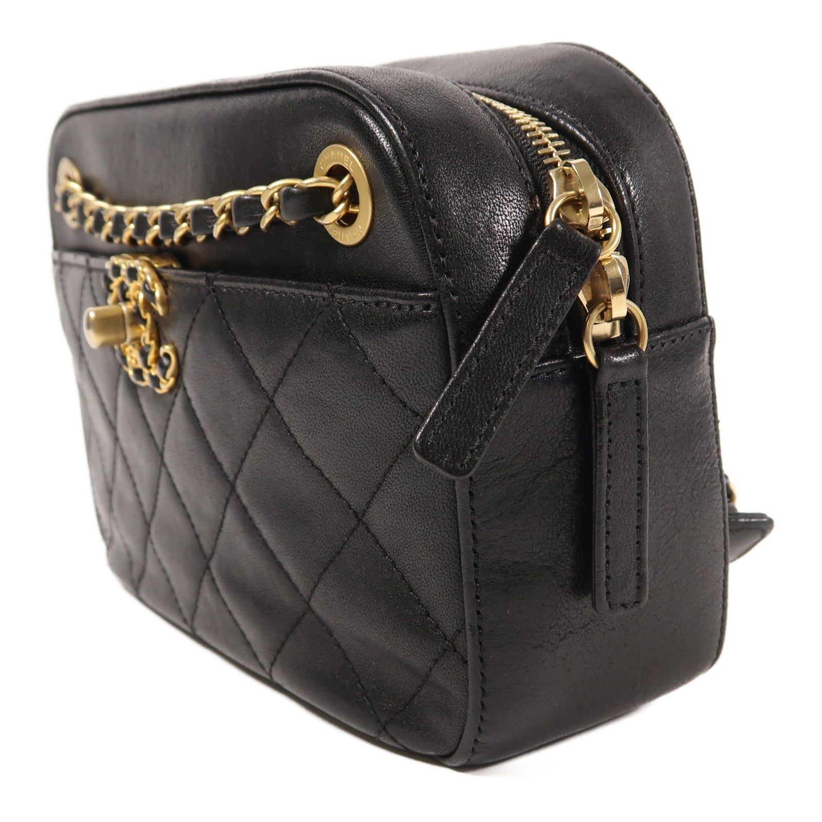 CHANEL 牛皮皮革Chanel 19 Camera金扣鏈帶肩背袋