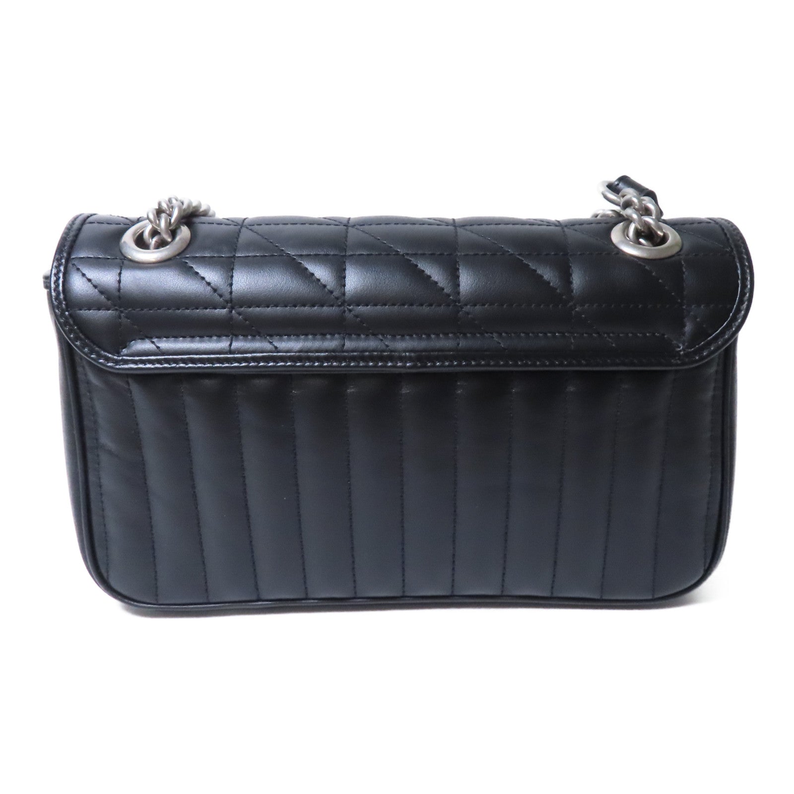 GUCCI 【激減優惠】牛皮皮革Shoulder Bag銀扣鏈帶肩背袋黑色
