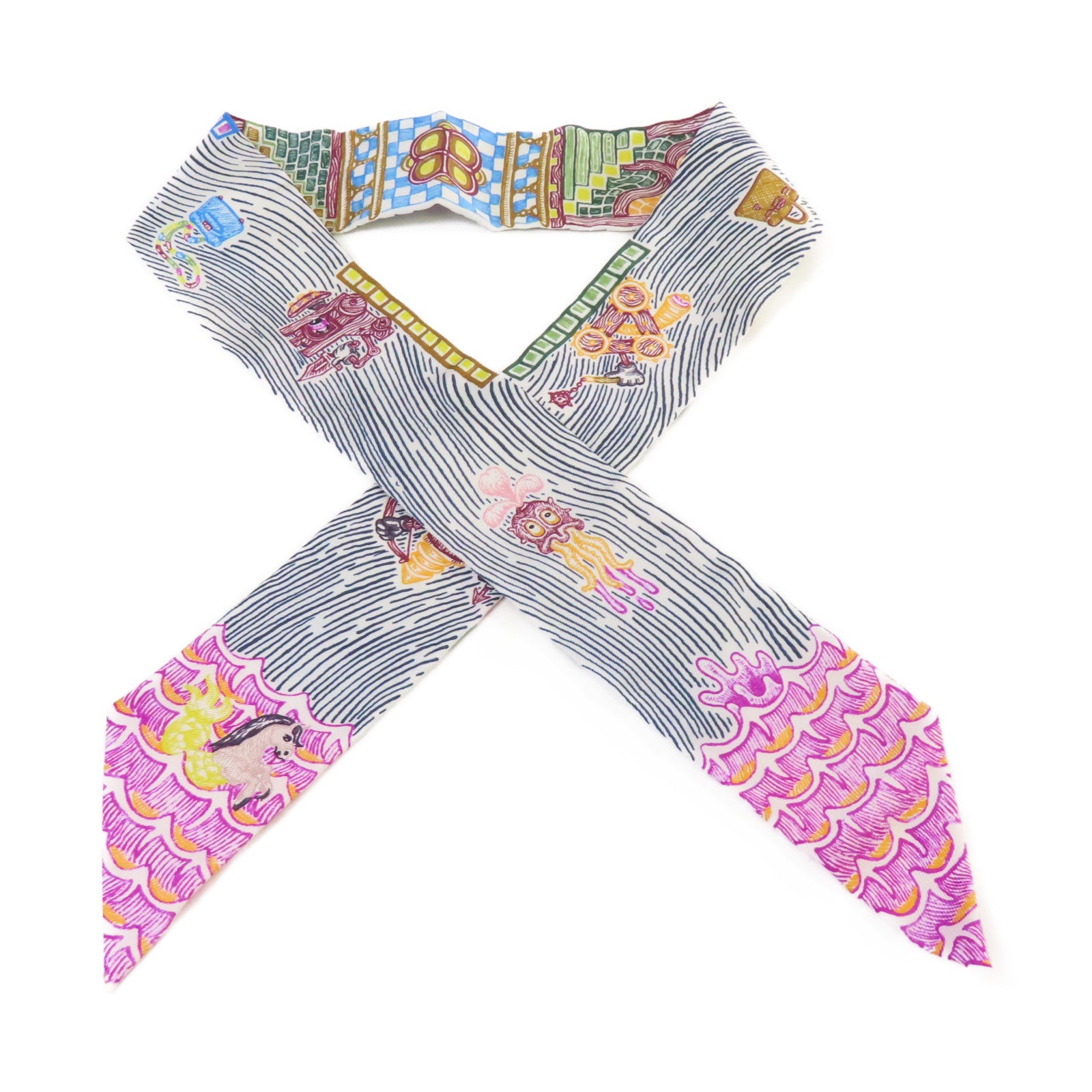 HERMES 【激減優惠】絲質Twilly Scarf絲巾黃色/紫色/彩色