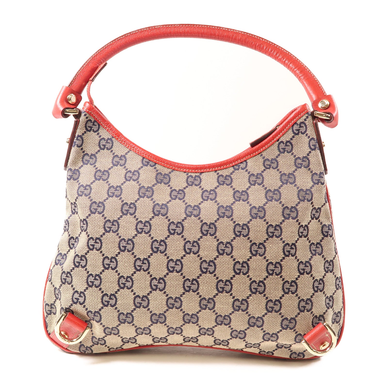 GUCCI 帆布/皮革Shoulder Bag金扣肩背袋灰色/紅色