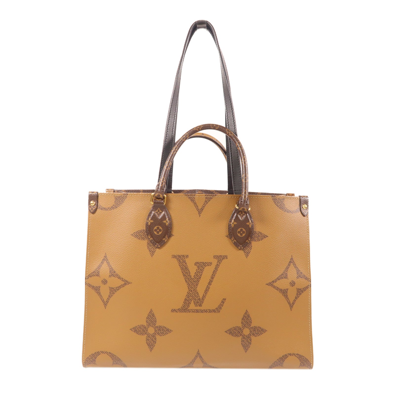 LOUIS VUITTON Monogram On The Go MM金扣手挽肩背兩用袋棕色