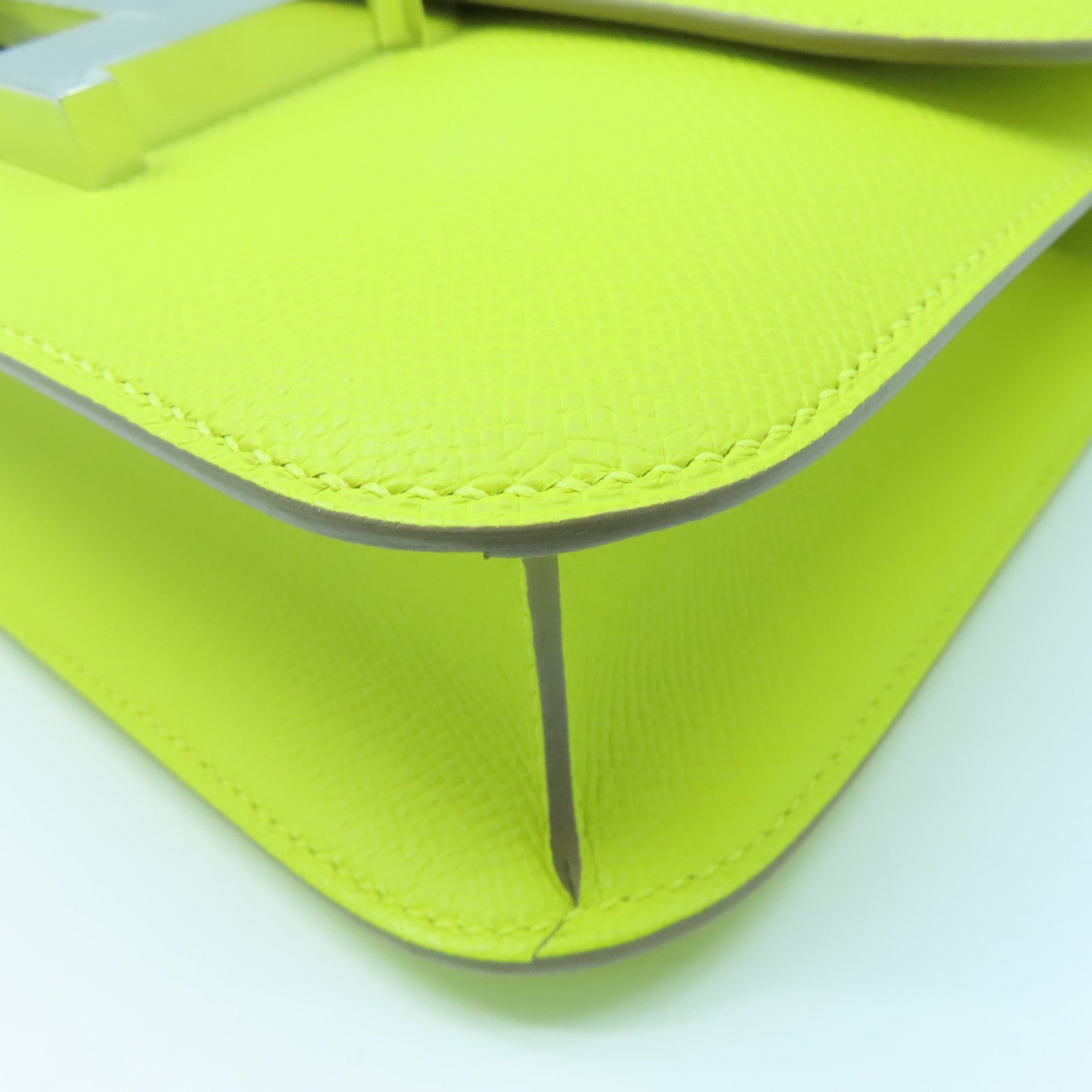 HERMES Epsom leather Constance 24 silver buckle handle shoulder shoulder bag lime yellow