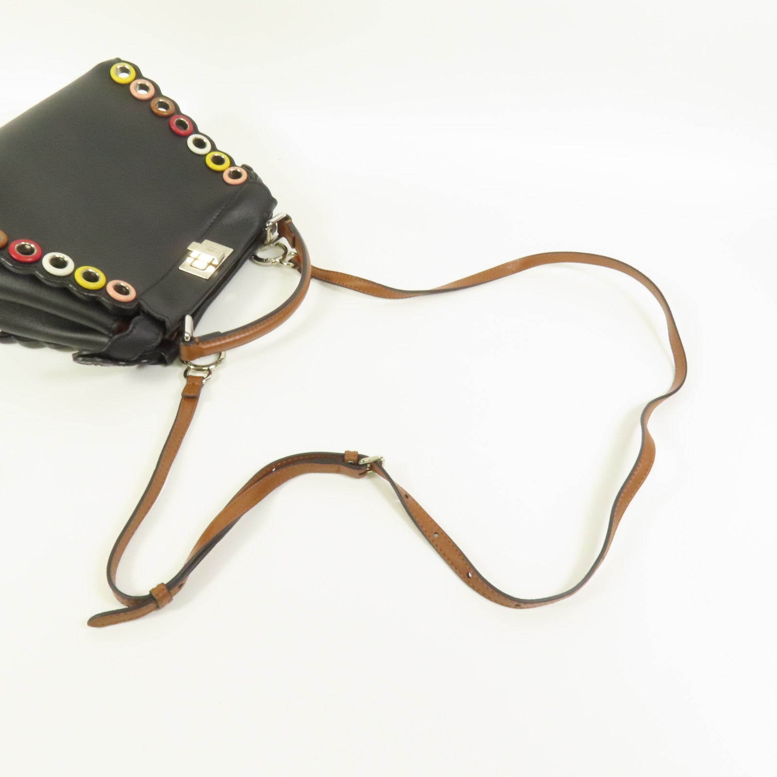 FENDI 牛皮皮革Mini Peekaboo銀扣手挽肩背兩用袋