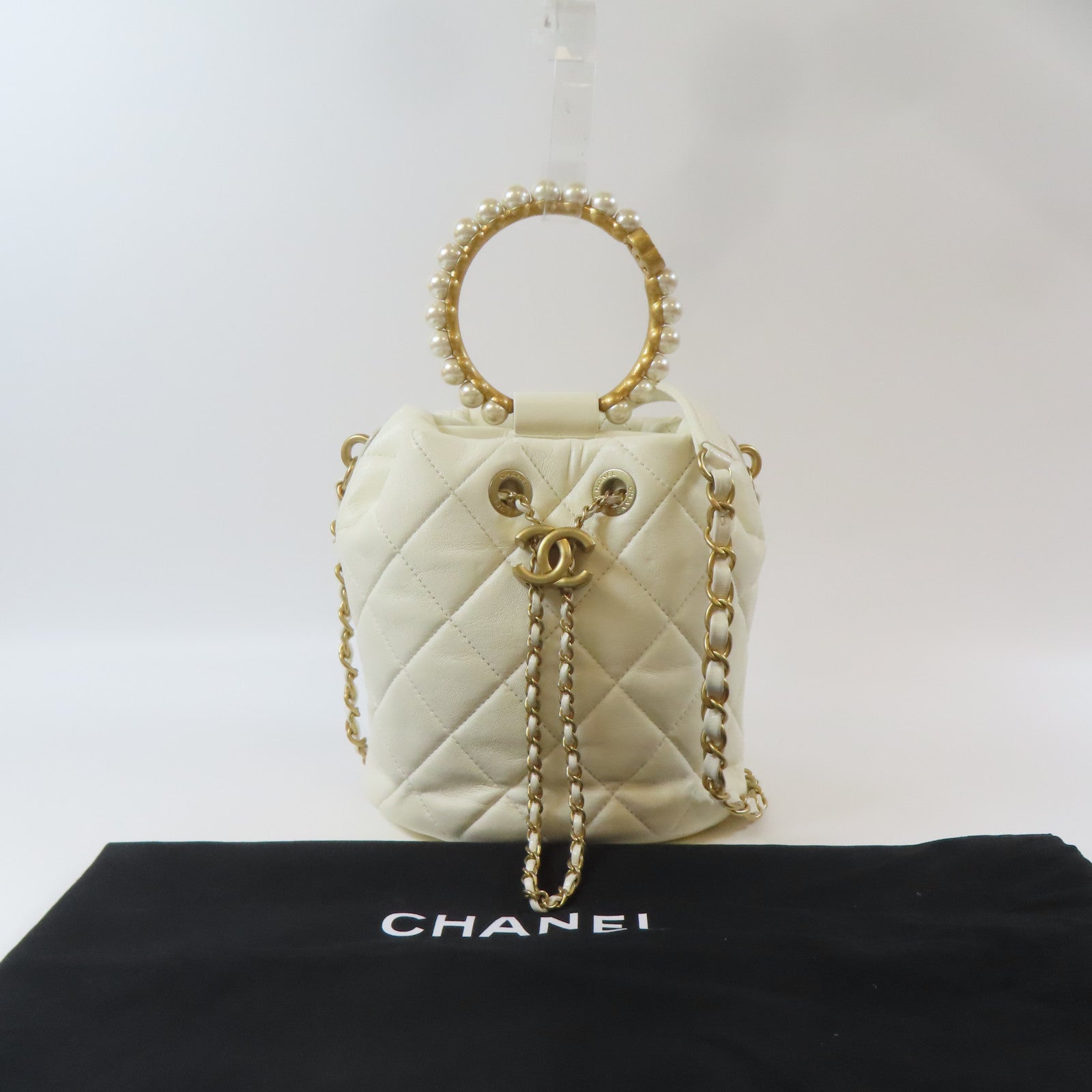 CHANEL 【激減優惠】菱格牛皮皮革2 Way Chain Shoulder Bag金扣鏈帶手挽肩背兩用袋白色