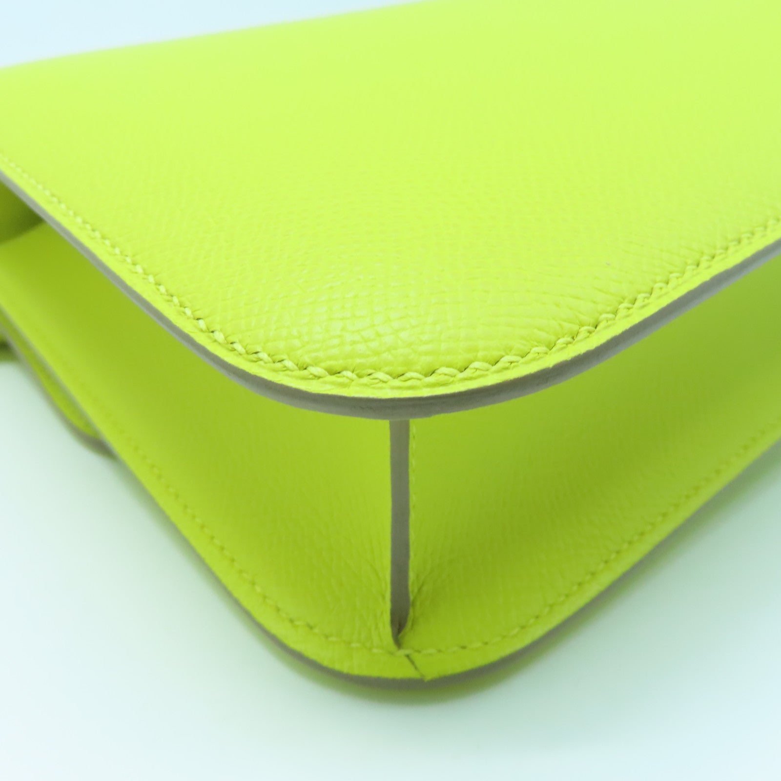 HERMES Epsom leather Constance 24 silver buckle handle shoulder shoulder bag lime yellow