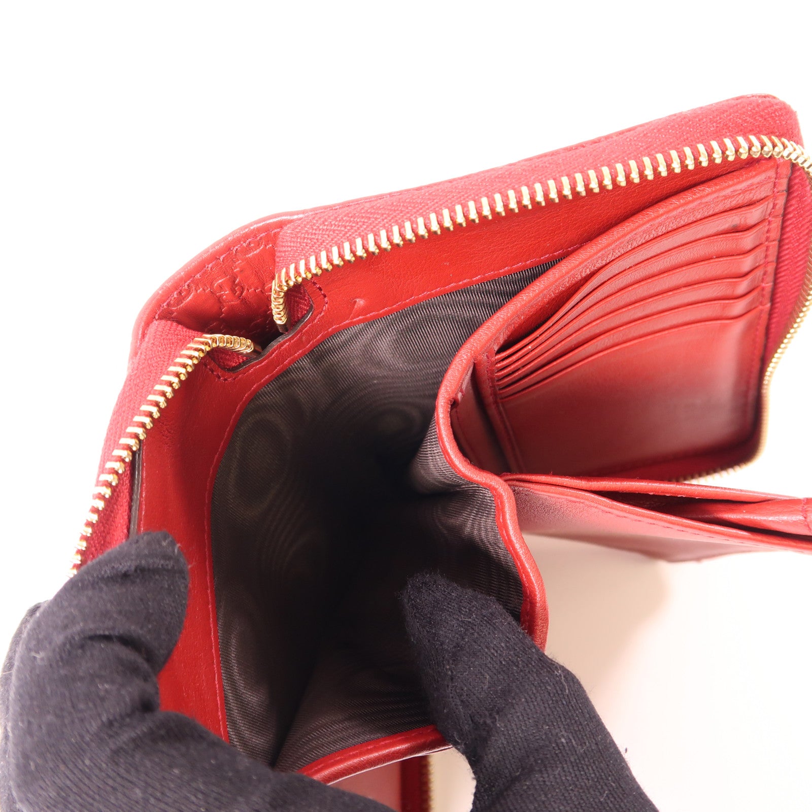 GUCCI GG GHW Wallet Calfskin Leather Red